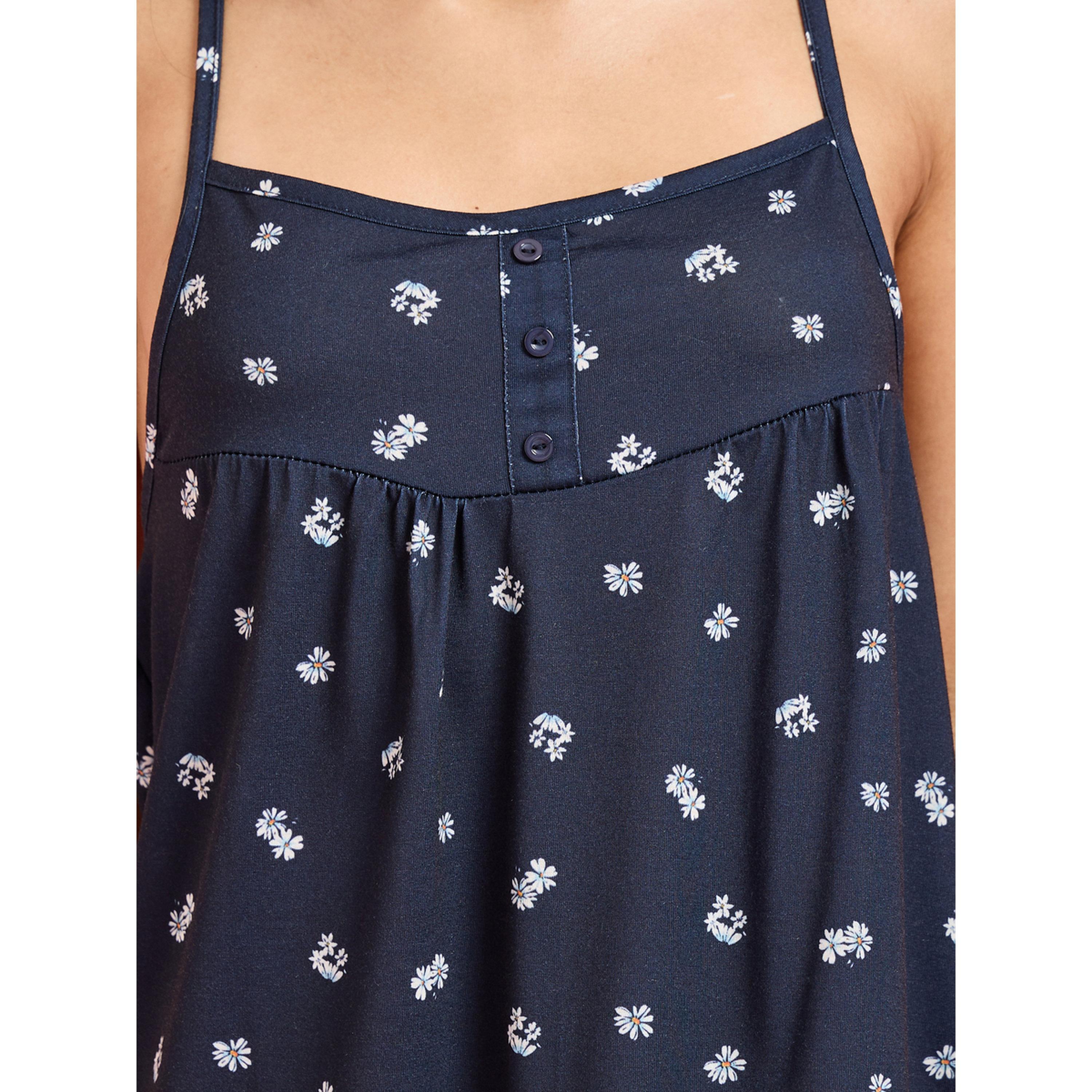 Styli Navy Blue All Over Print Button Detail Midi Slip Nightdress-women-clothing-nightwear-nighties-image-4