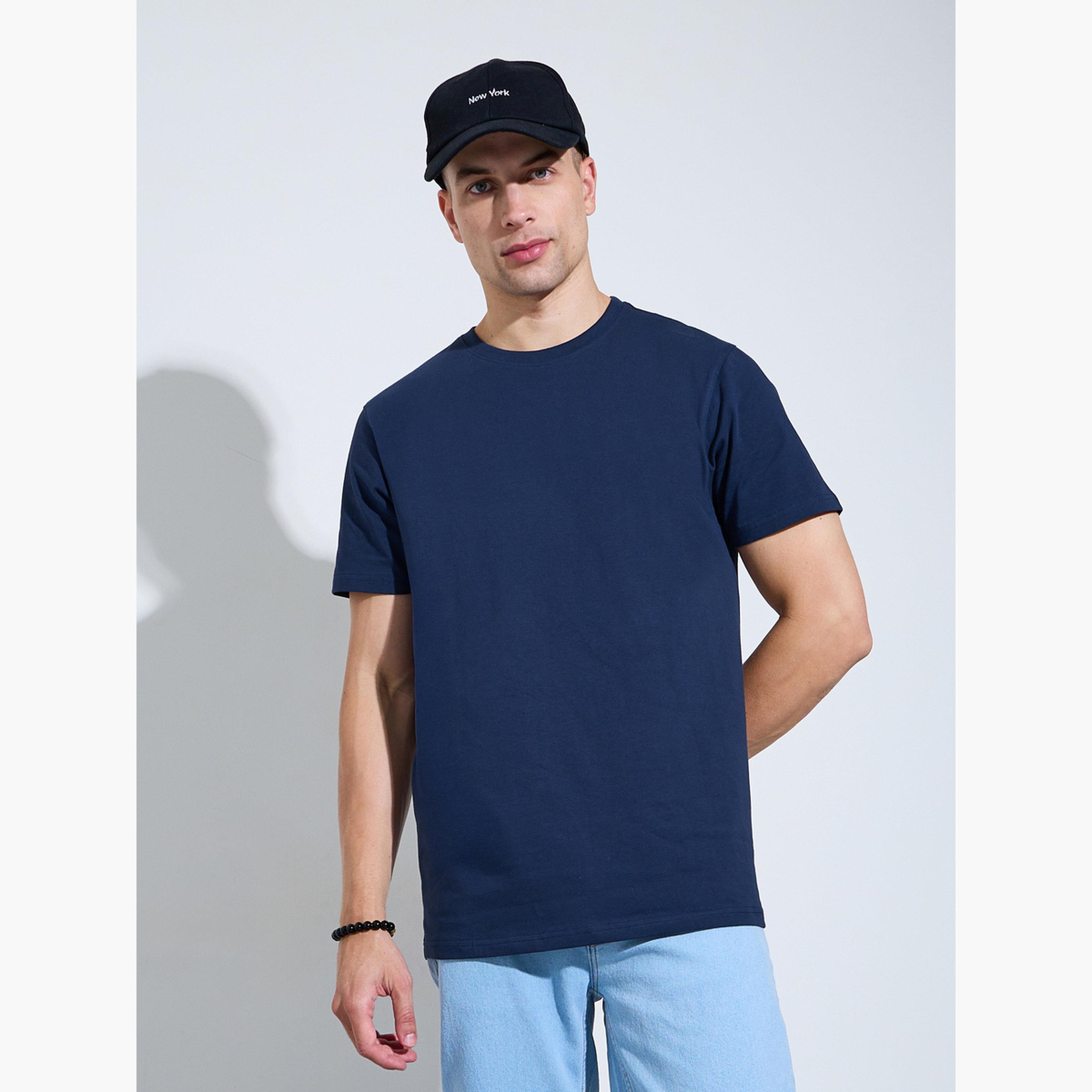 تيشيرت بقصة عادية وياقة دائرية للرجال-men-clothing-tshirtsandpolos-tshirts-image-1
