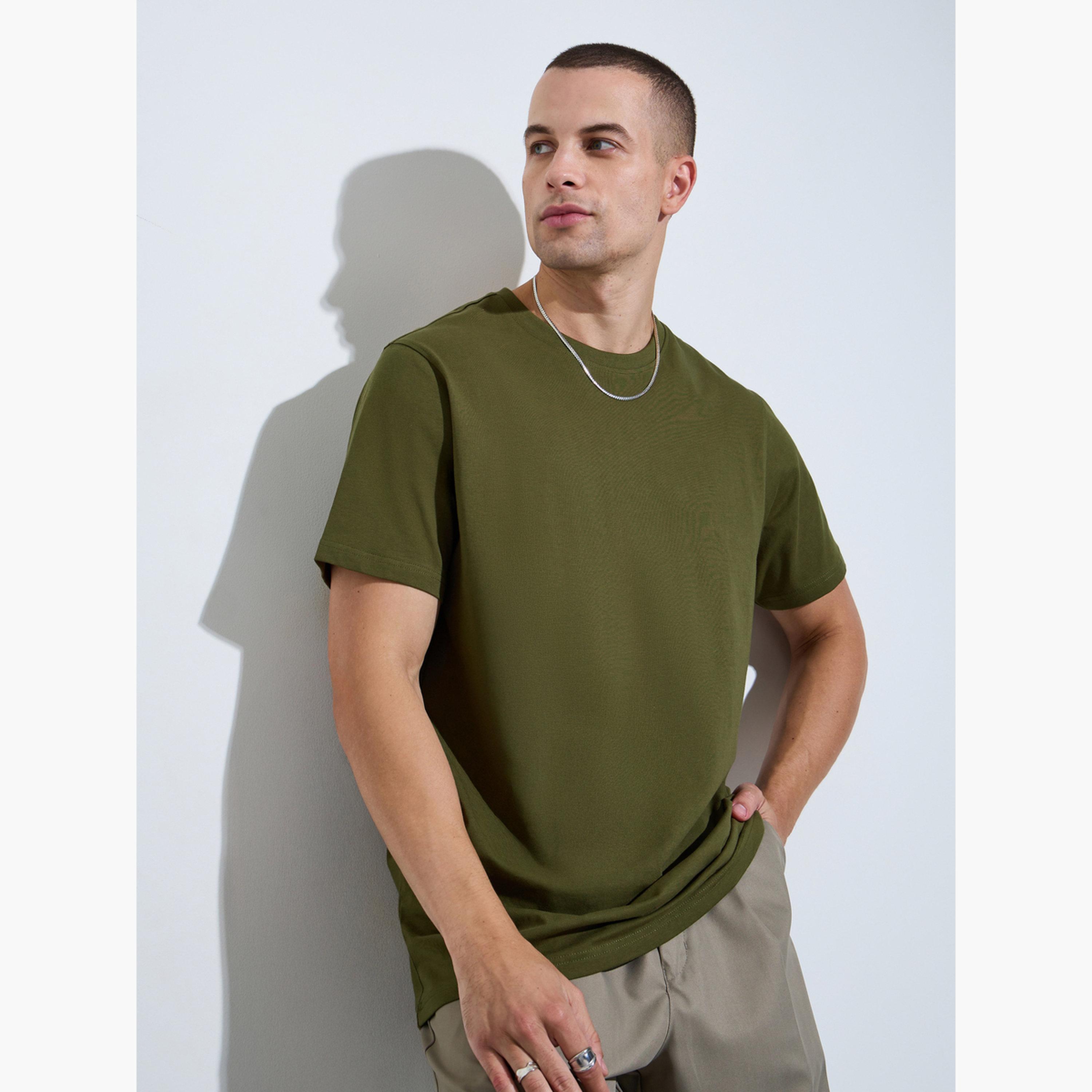 Styli Men Olive Crew Neck Regular Fit T-Shirt-men-clothing-tshirtsandpolos-tshirts-image-1