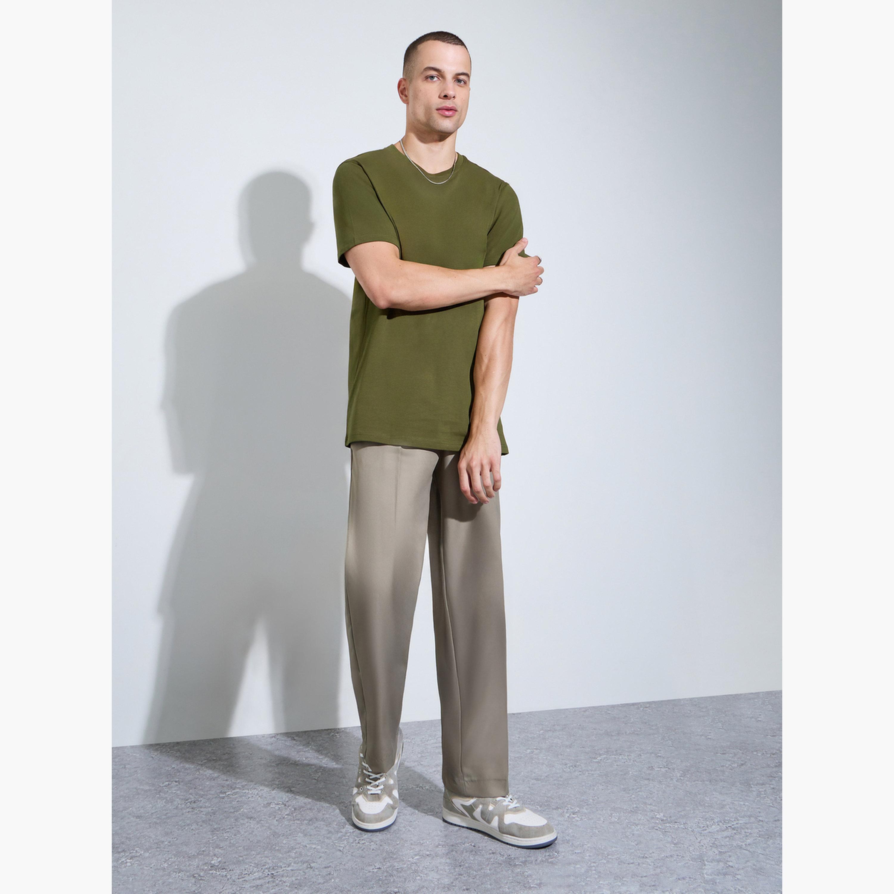 Styli Men Olive Crew Neck Regular Fit T-Shirt-men-clothing-tshirtsandpolos-tshirts-image-2
