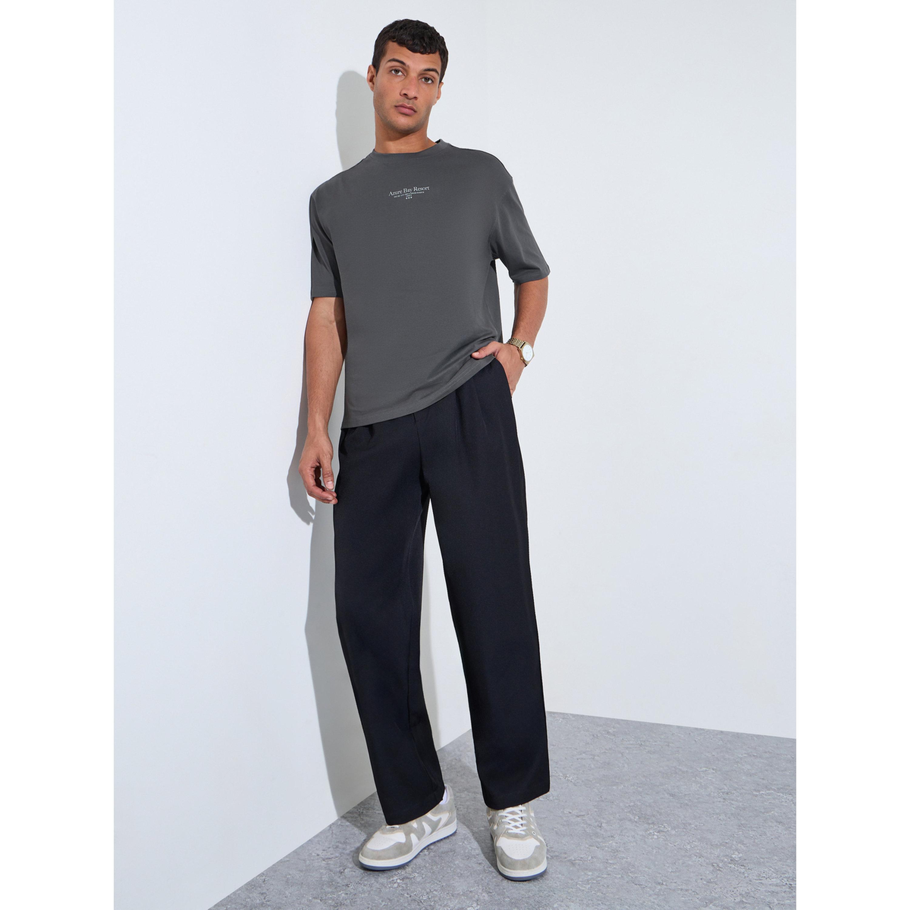 Styli Grey Slogan Print Crew Neck Oversized T-Shirt-men-clothing-tshirtsandpolos-tshirts-image-2