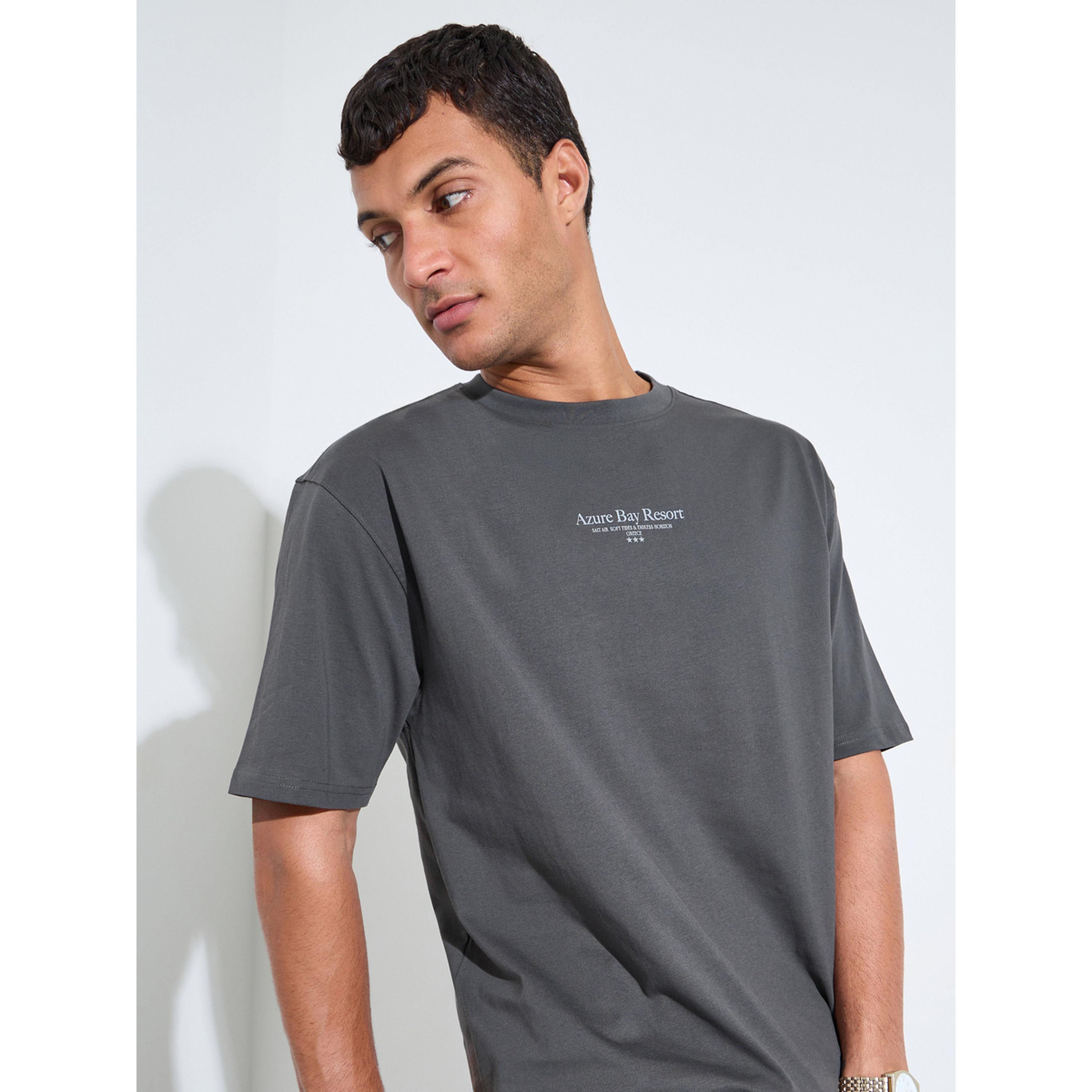Styli Grey Slogan Print Crew Neck Oversized T-Shirt-men-clothing-tshirtsandpolos-tshirts-image-3
