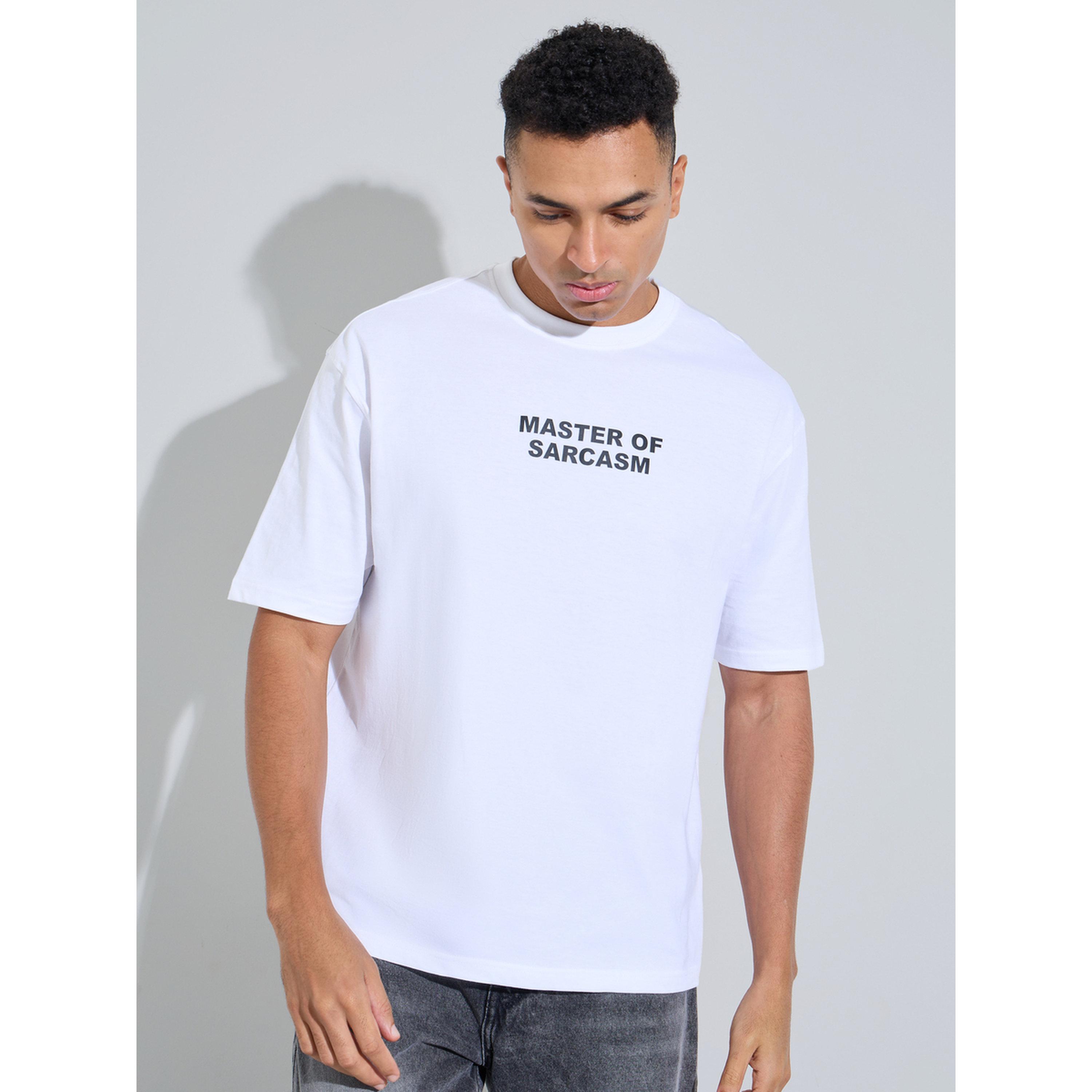 تيشيرت واسع بأكمام قصيرة وطبعة شعار باللون الأبيض-men-clothing-tshirtsandpolos-tshirts-image-1