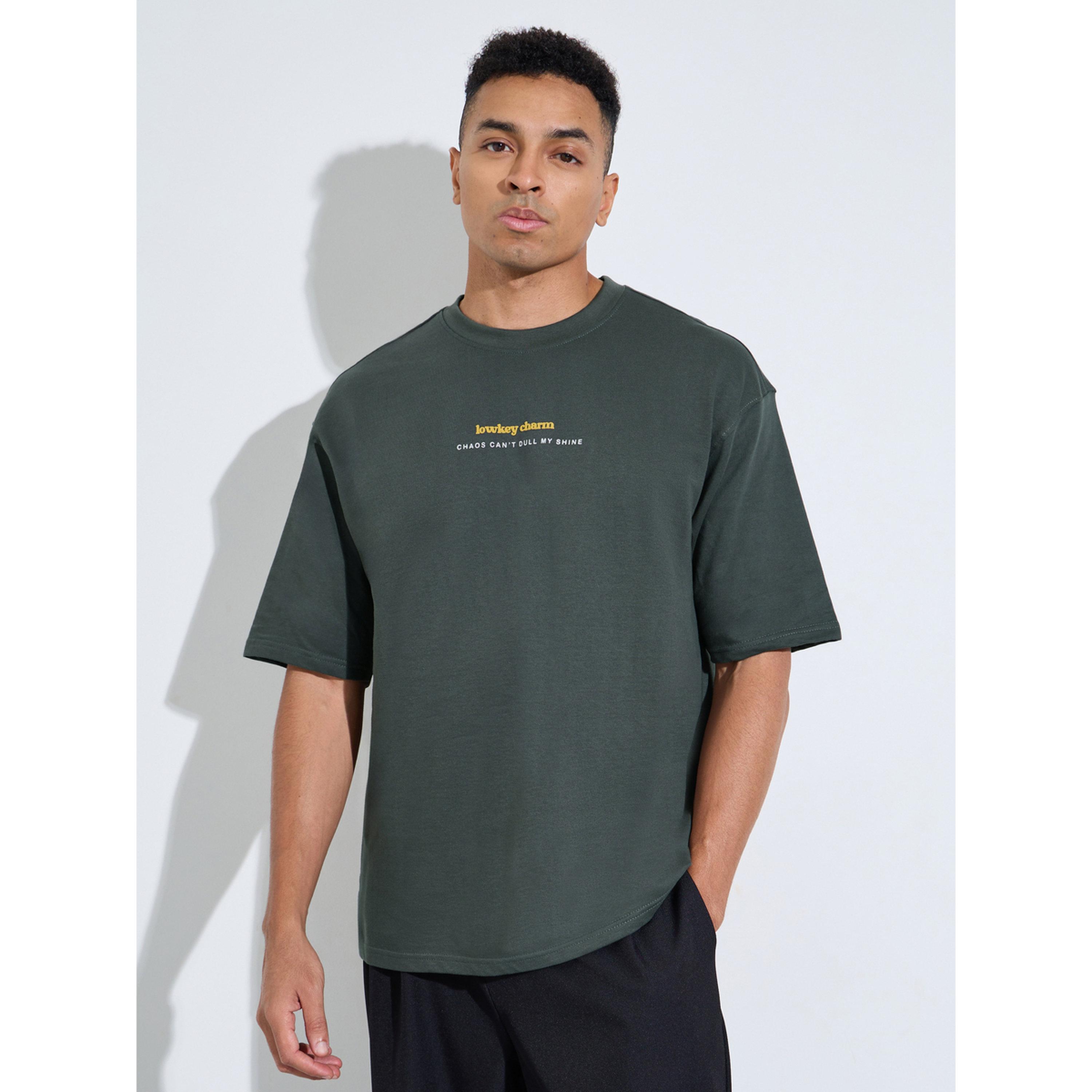 Styli Dark Green Puff Slogan Print Oversized T-Shirt-men-clothing-tshirtsandpolos-tshirts-image-1