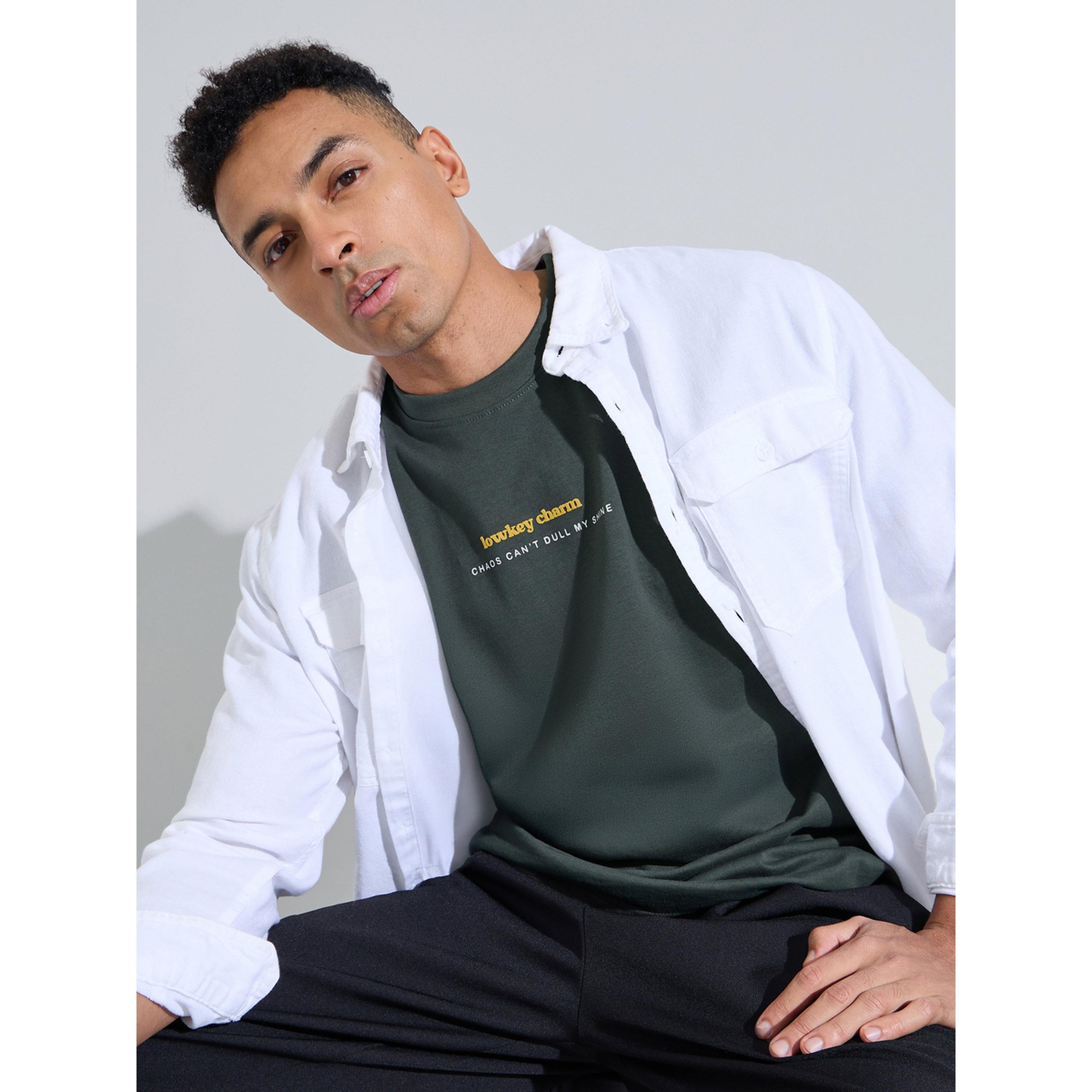 Styli Dark Green Puff Slogan Print Oversized T-Shirt-men-clothing-tshirtsandpolos-tshirts-image-4