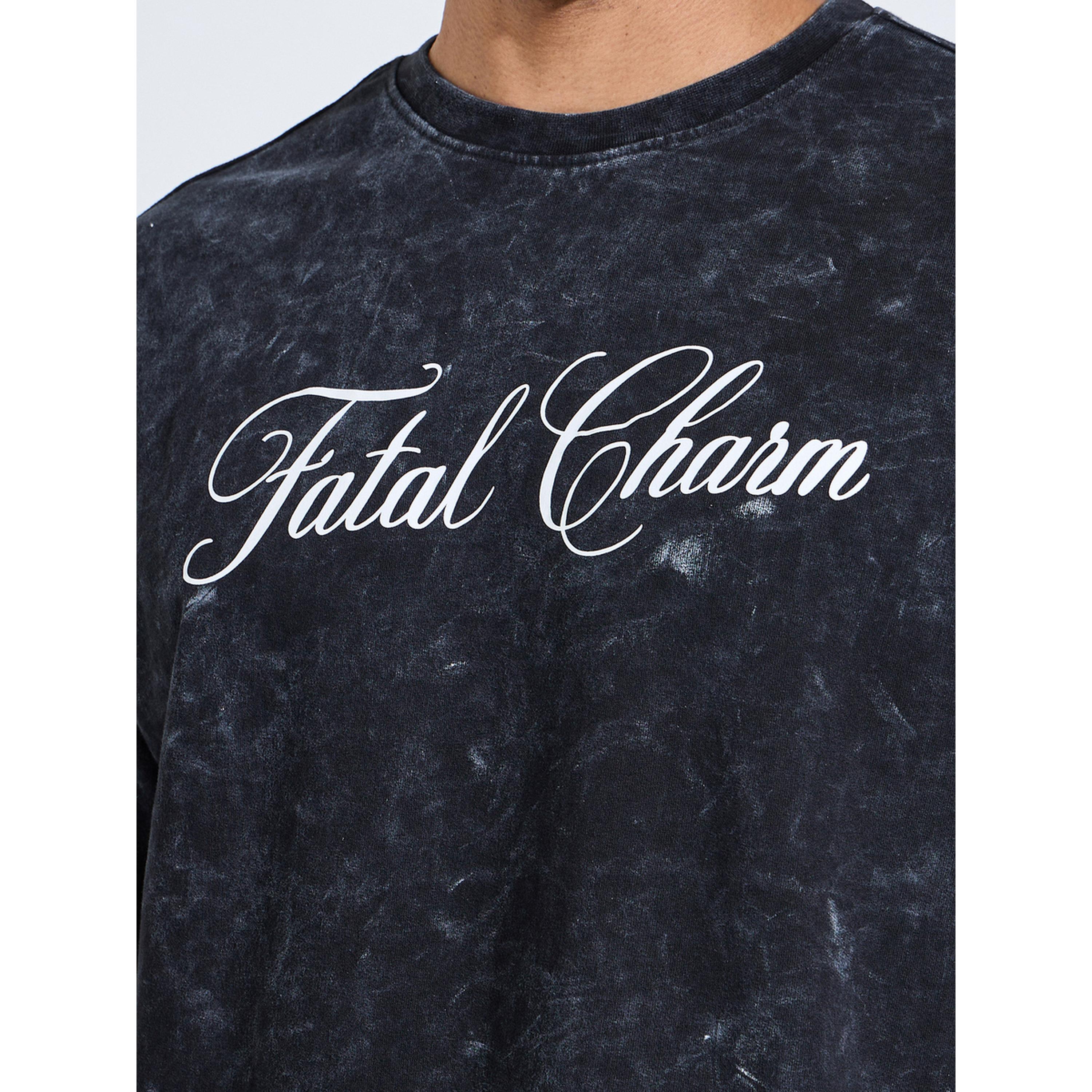 تيشيرت واسع غسيل حمضي بياقة دائرية وطبعة أمامي أسود-men-clothing-tshirtsandpolos-tshirts-image-5