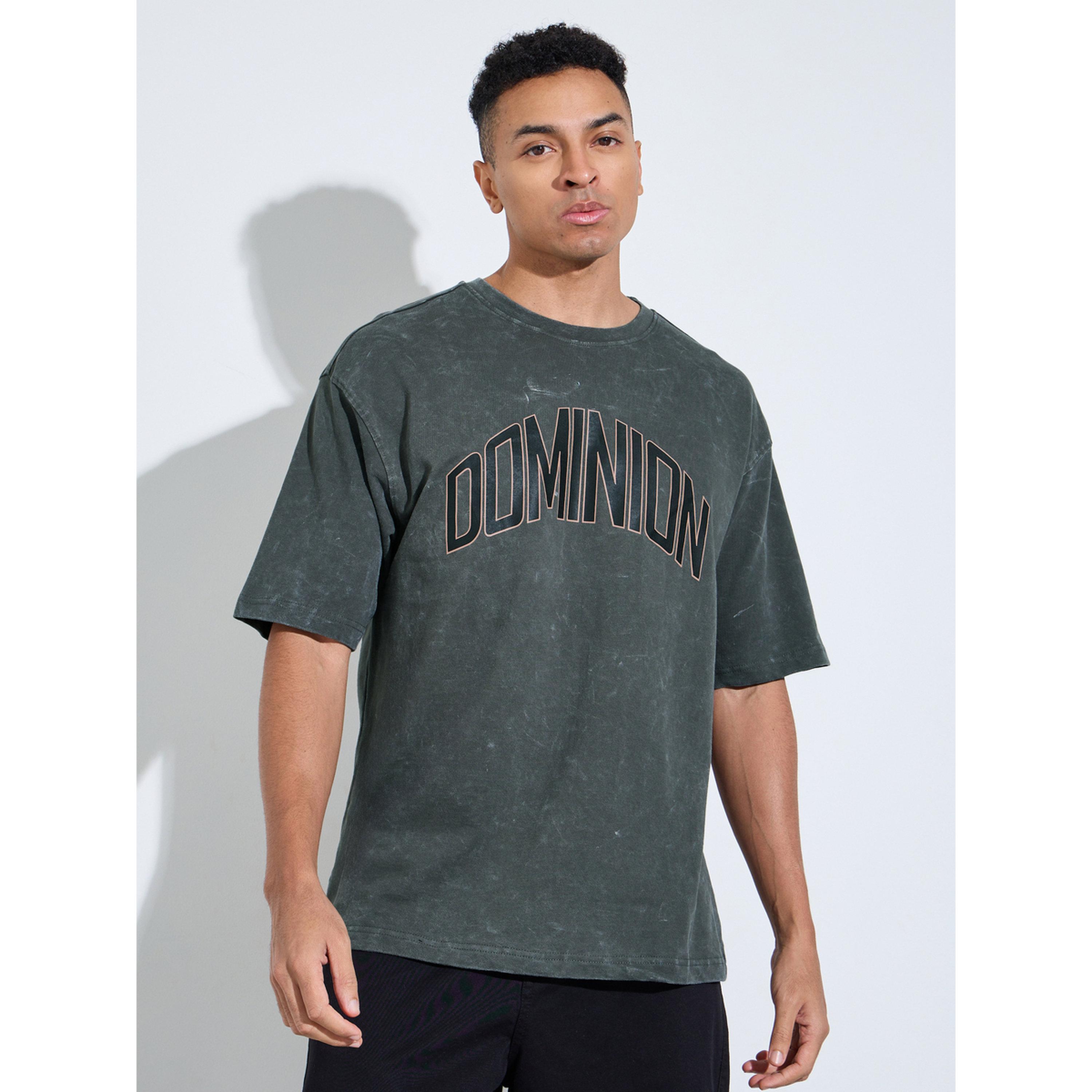 تيشيرت واسع غسيل حمضي بياقة دائرية وطبعة أمامي رمادي-men-clothing-tshirtsandpolos-tshirts-image-1