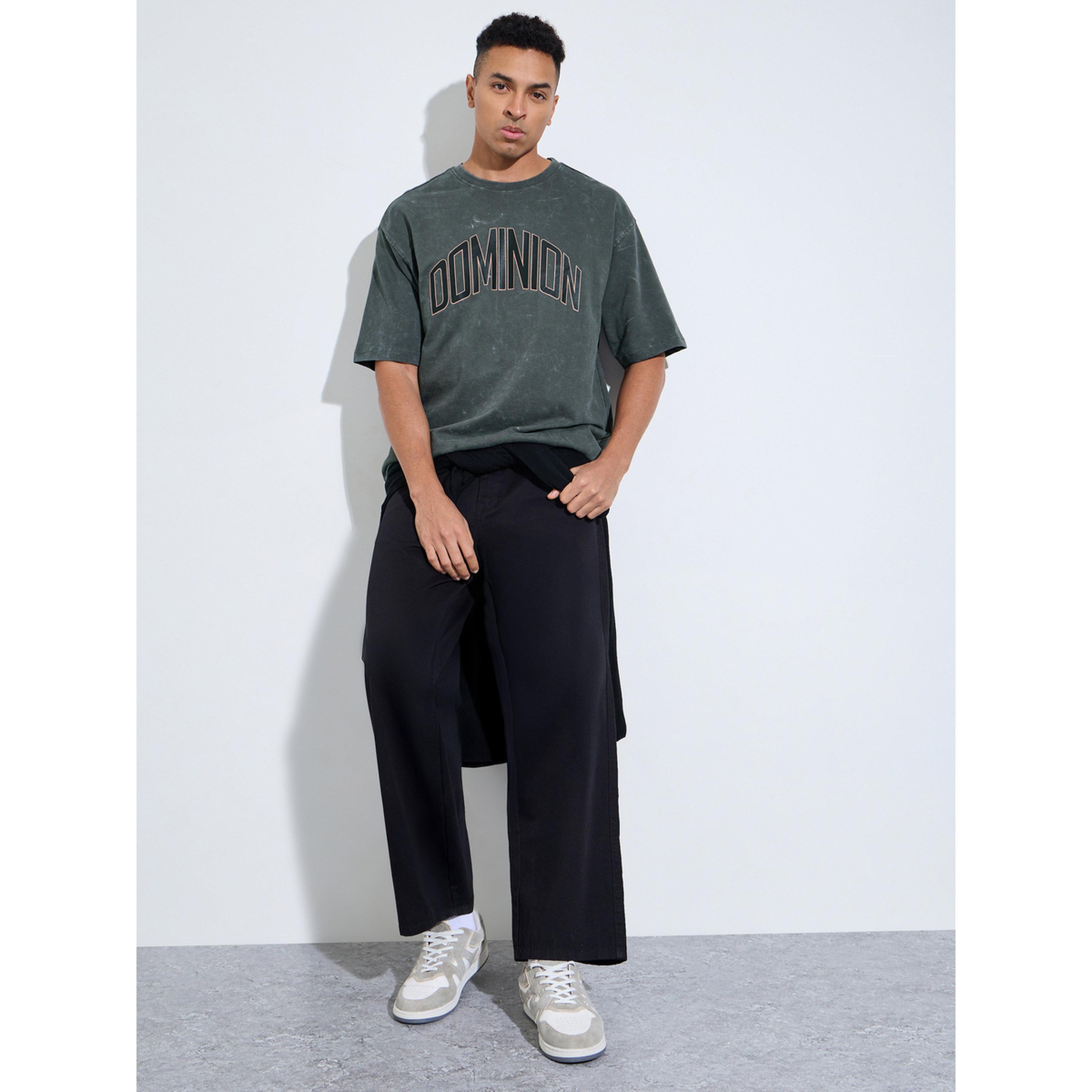 تيشيرت واسع غسيل حمضي بياقة دائرية وطبعة أمامي رمادي-men-clothing-tshirtsandpolos-tshirts-image-2