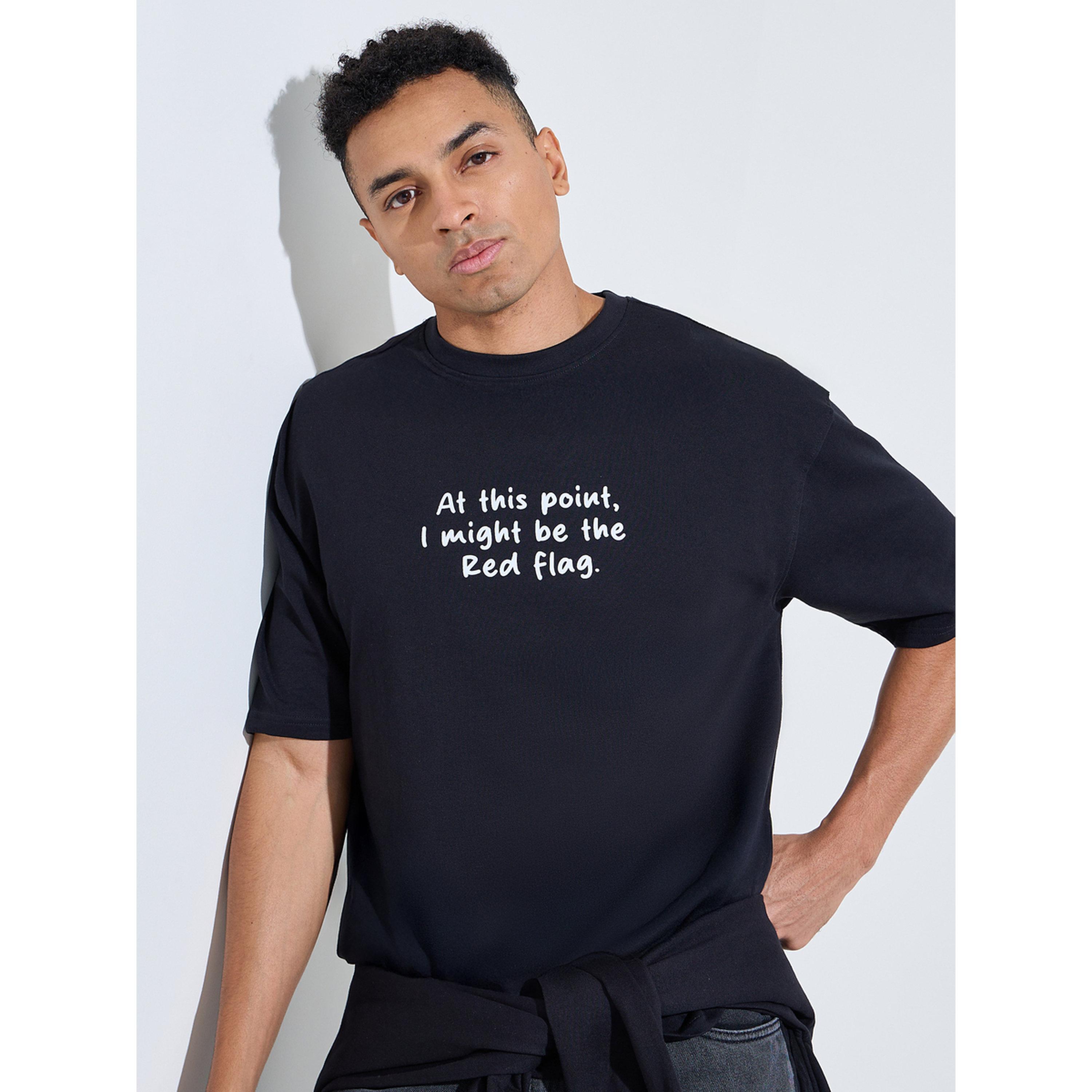تيشيرت واسع بياقة دائرية وطبعة عبارة أسود-men-clothing-tshirtsandpolos-tshirts-image-4