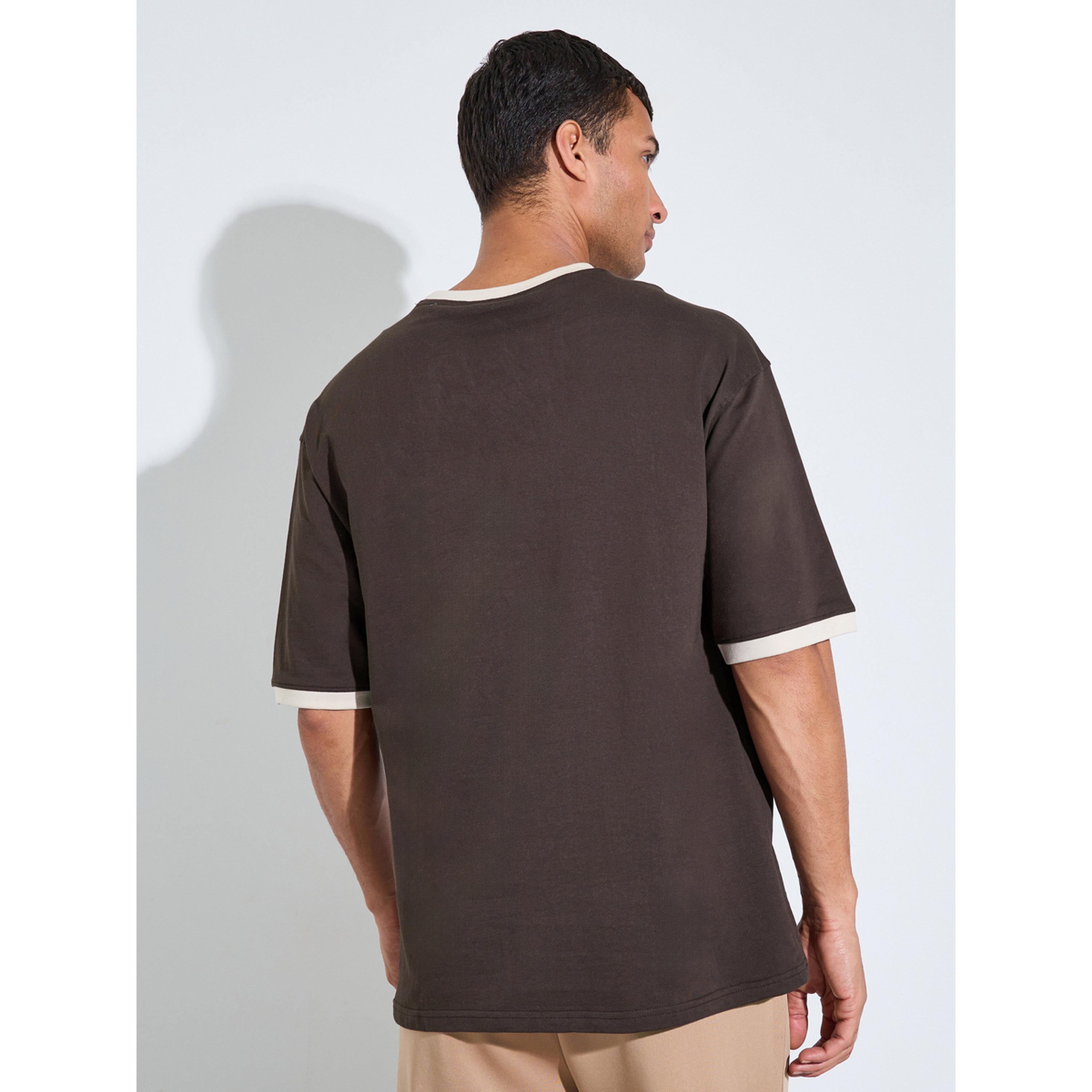 Styli Brown Slogan Print Contrast Trims Oversized T-Shirt-men-clothing-tshirtsandpolos-tshirts-image-3