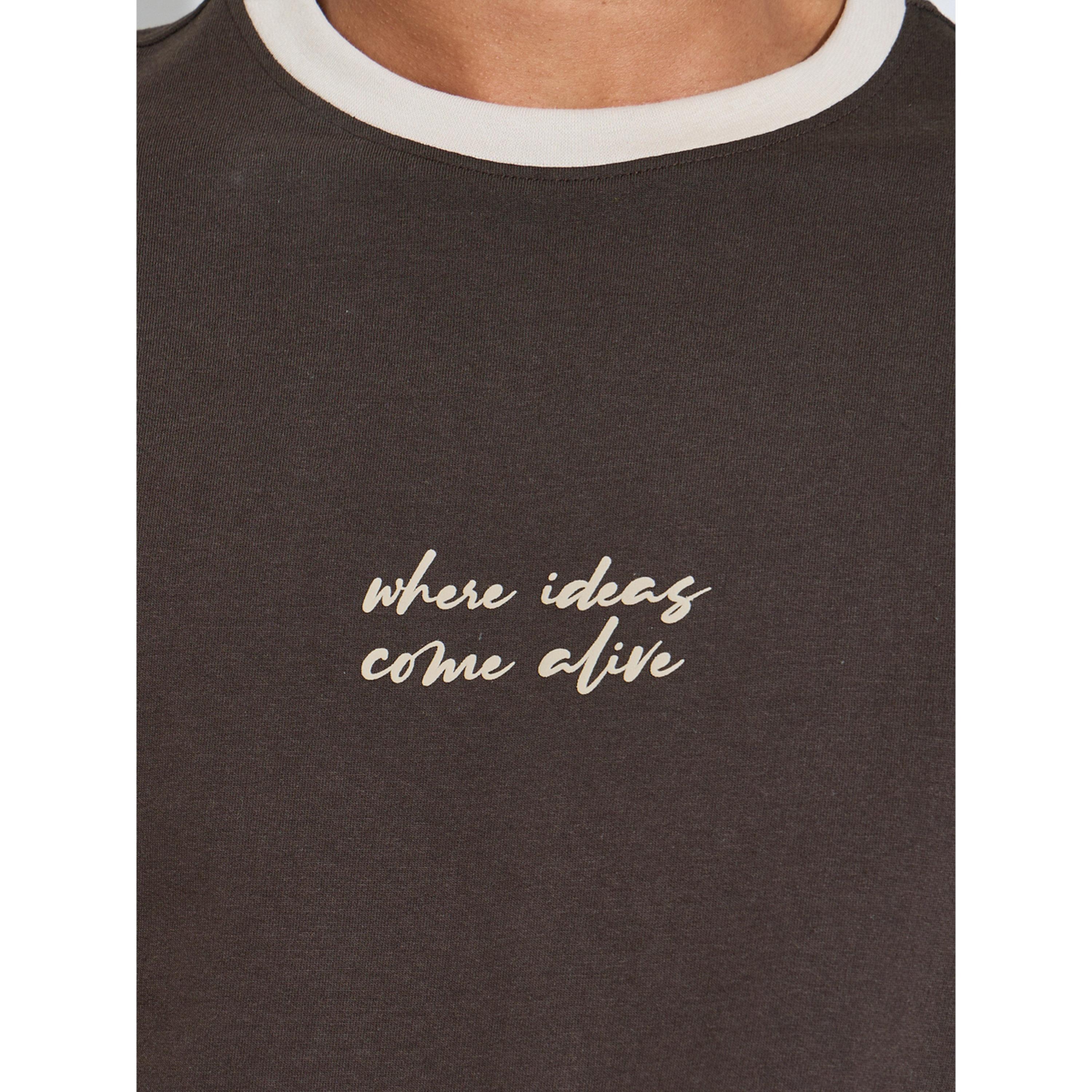 Styli Brown Slogan Print Contrast Trims Oversized T-Shirt-men-clothing-tshirtsandpolos-tshirts-image-4