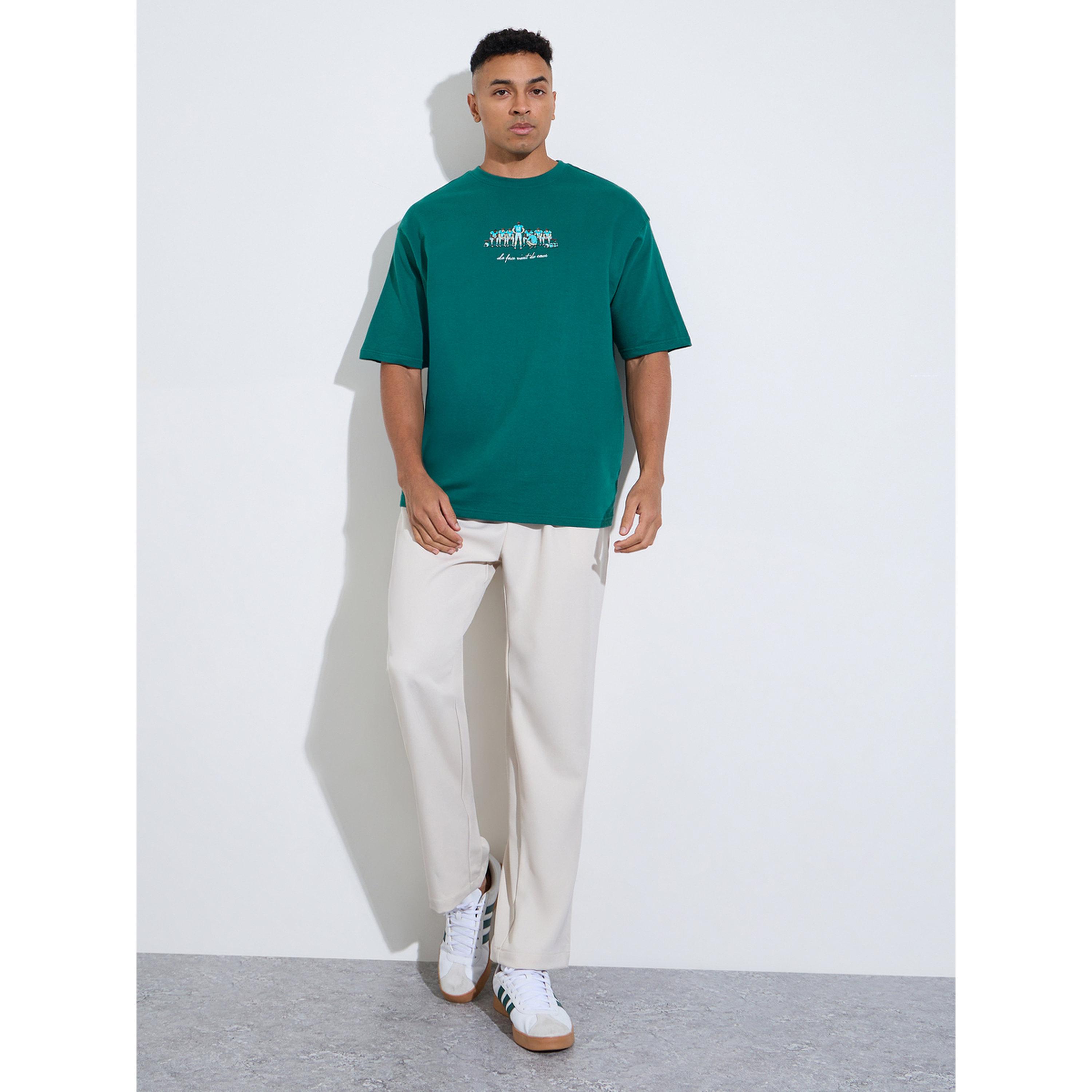 Styli Green Chest Embroidered Crew Neck Oversized T-Shirt-men-clothing-tshirtsandpolos-tshirts-image-2