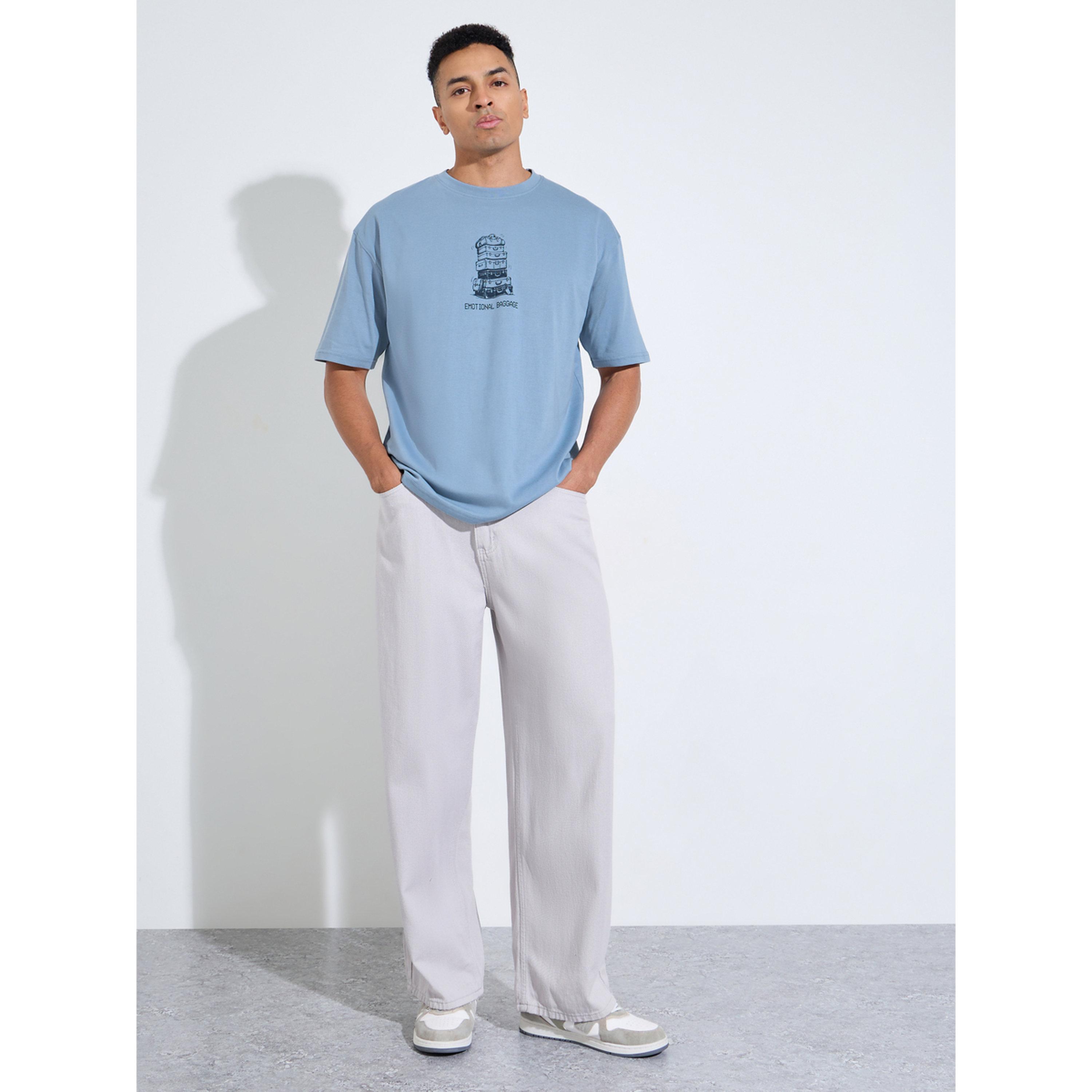 تيشيرت واسع بياقة دائرية وطبعة جرافيك باللون الأزرق-men-clothing-tshirtsandpolos-tshirts-image-2