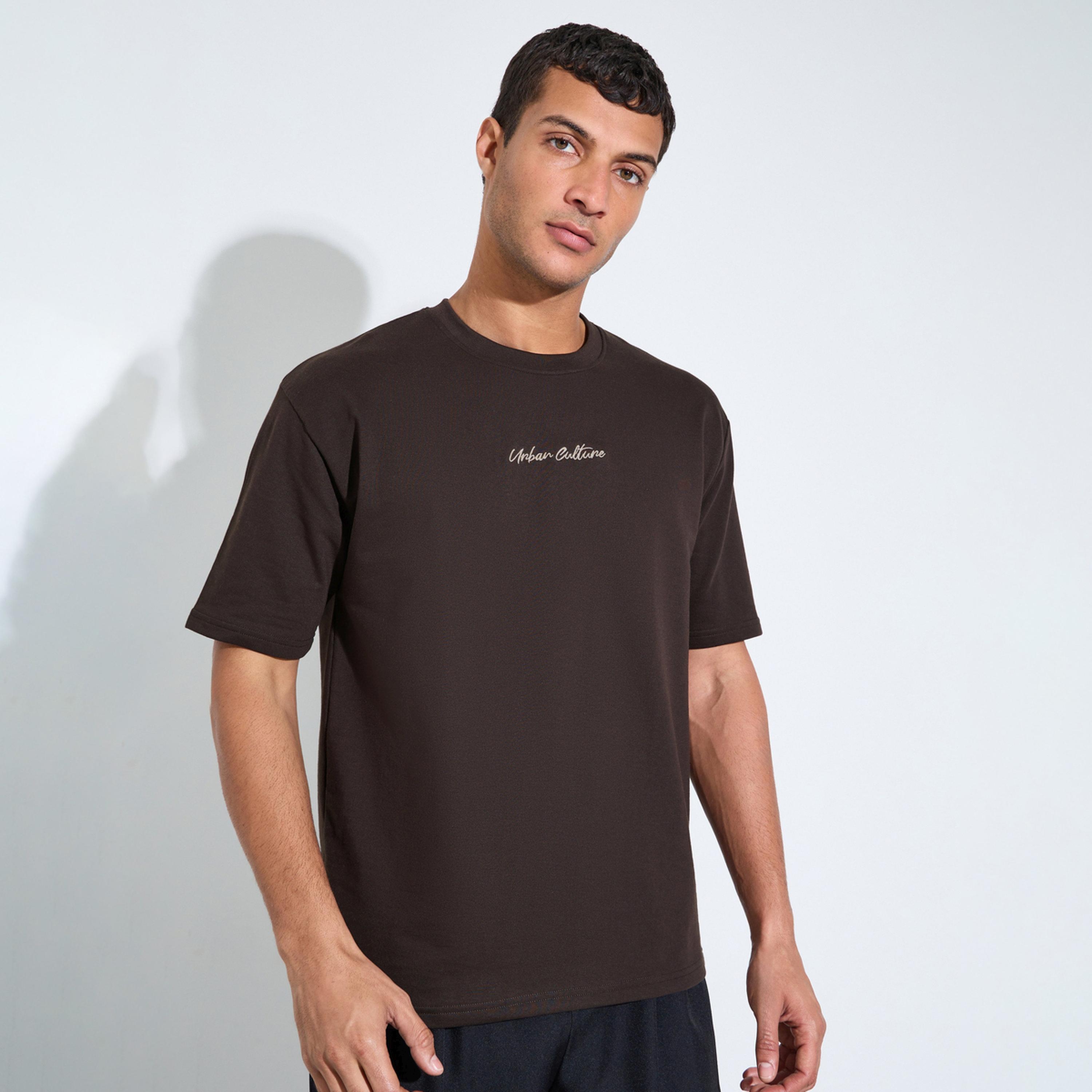 Styli Brown Embroidered Crew Neck Oversized T-Shirt-men-clothing-tshirtsandpolos-tshirts-image-1