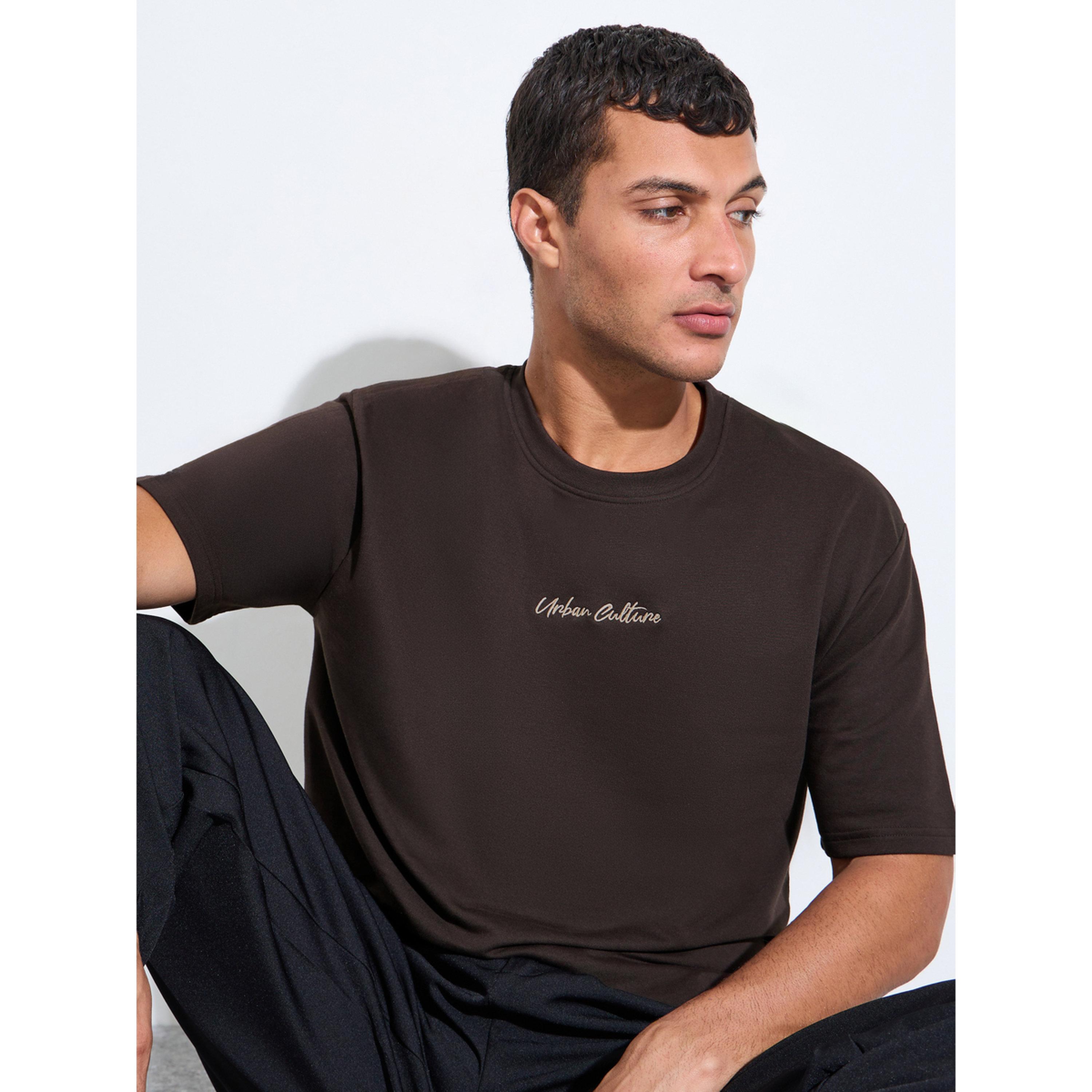 Styli Brown Embroidered Crew Neck Oversized T-Shirt-men-clothing-tshirtsandpolos-tshirts-image-3