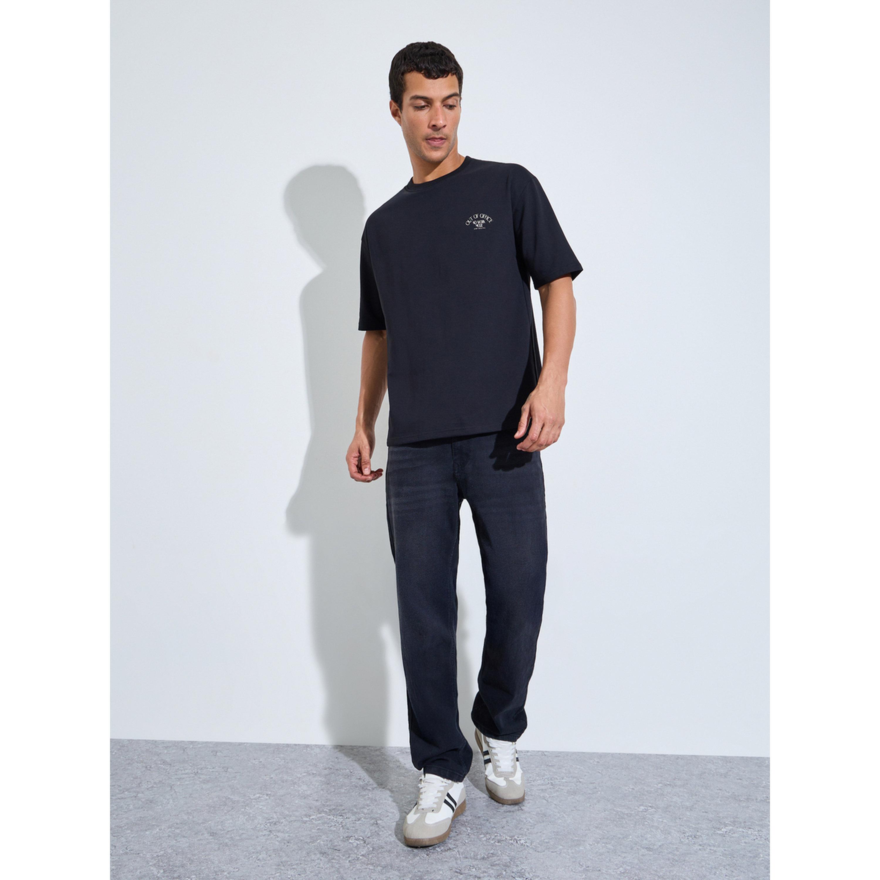 Styli Black Graphic Print Crew Neck Oversized T-Shirt-men-clothing-tshirtsandpolos-tshirts-image-2