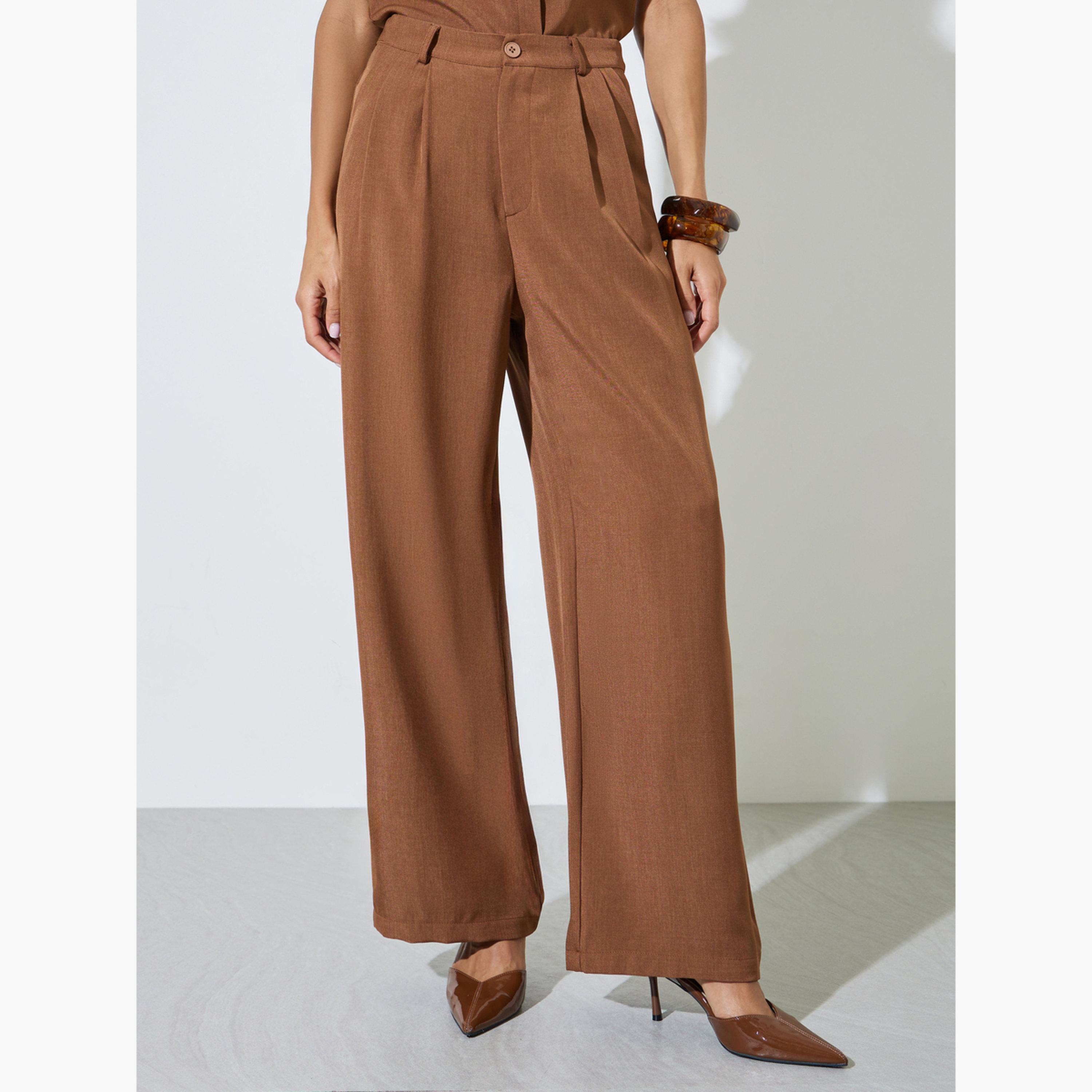 Styli Brown Sleeveless Top and Wide Leg Trousers Co-ord Set-women-clothing-coordsets-image-5