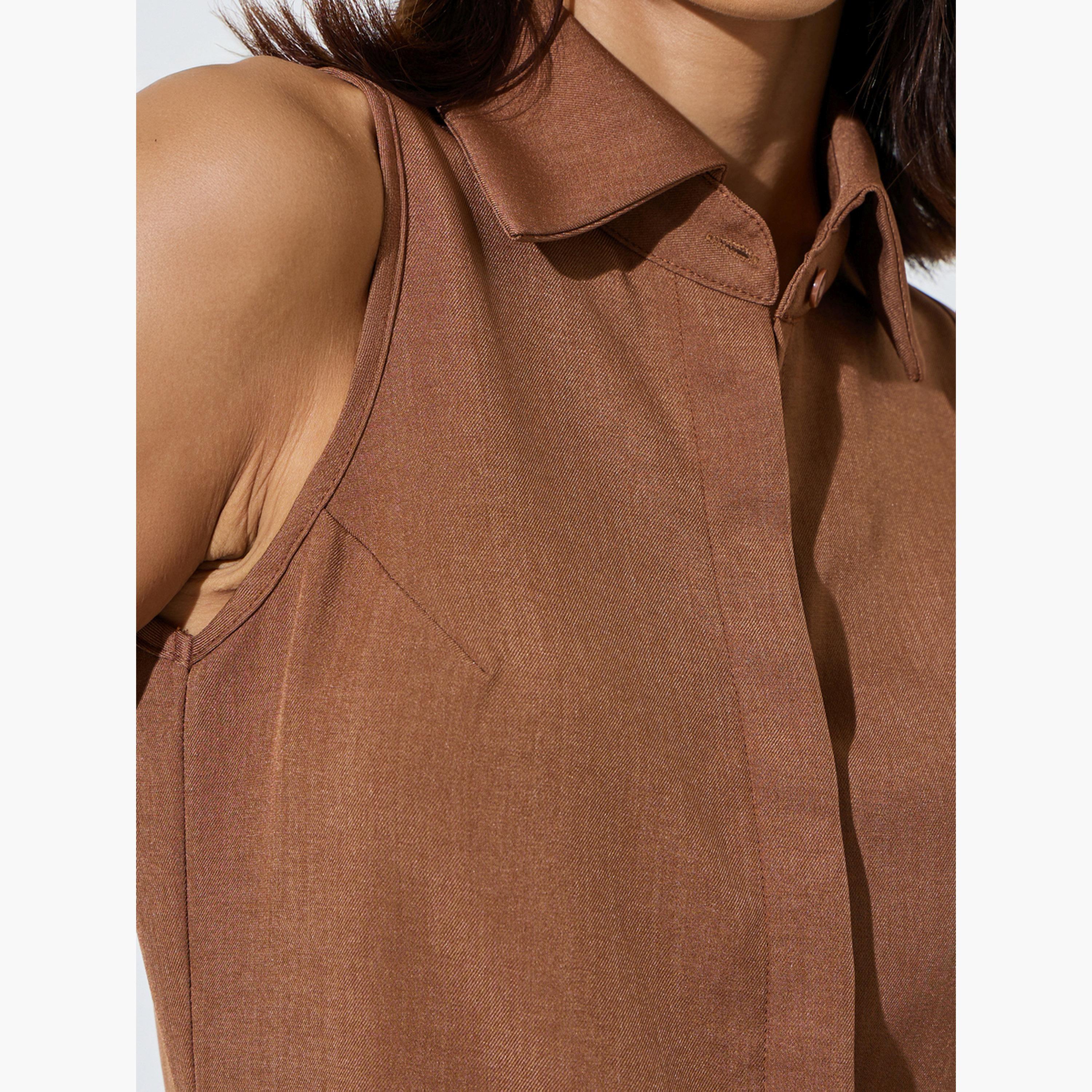 Styli Brown Sleeveless Top and Wide Leg Trousers Co-ord Set-women-clothing-coordsets-image-6