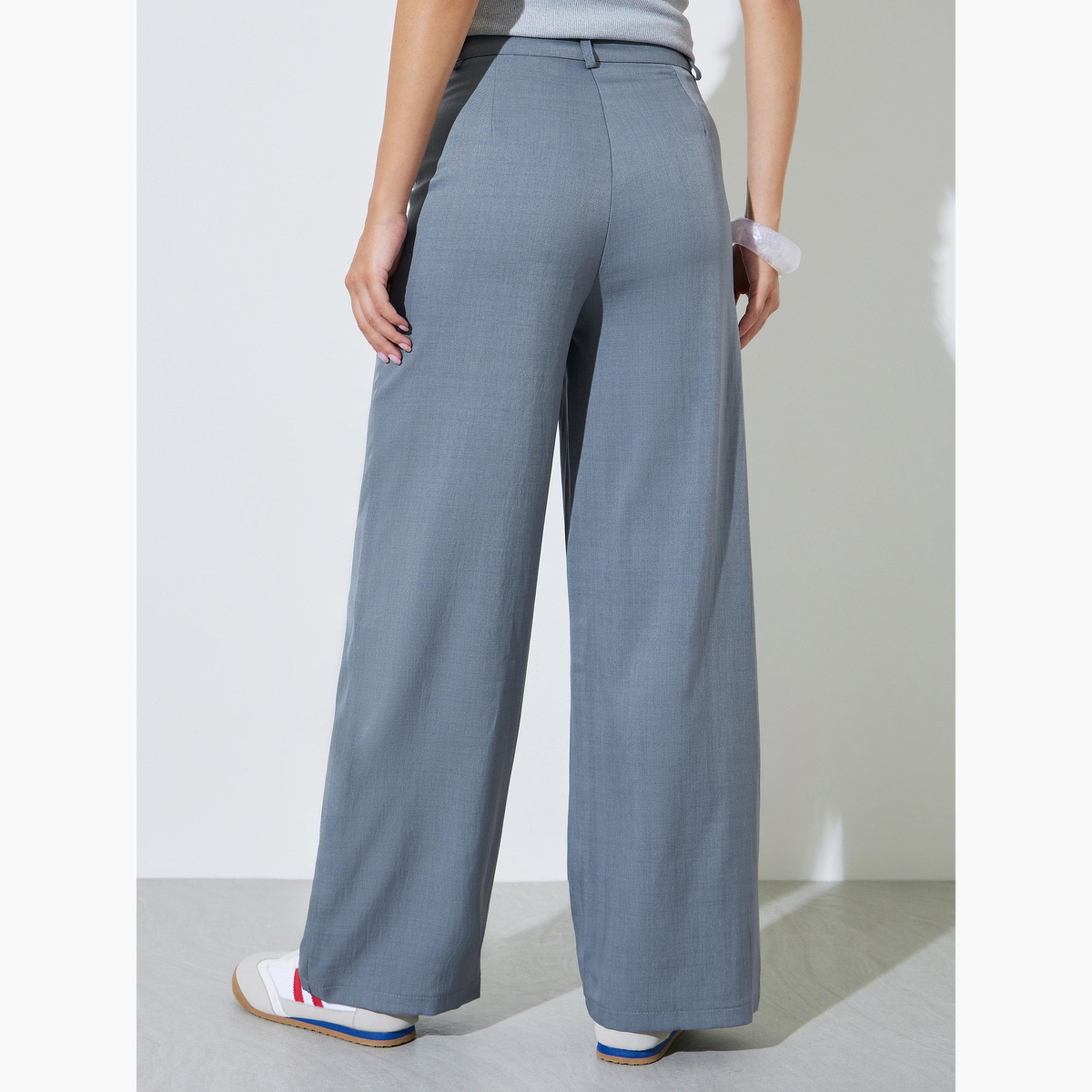 Styli Grey Solid Wide Leg Casual Pants-women-clothing-bottoms-trousers-image-4