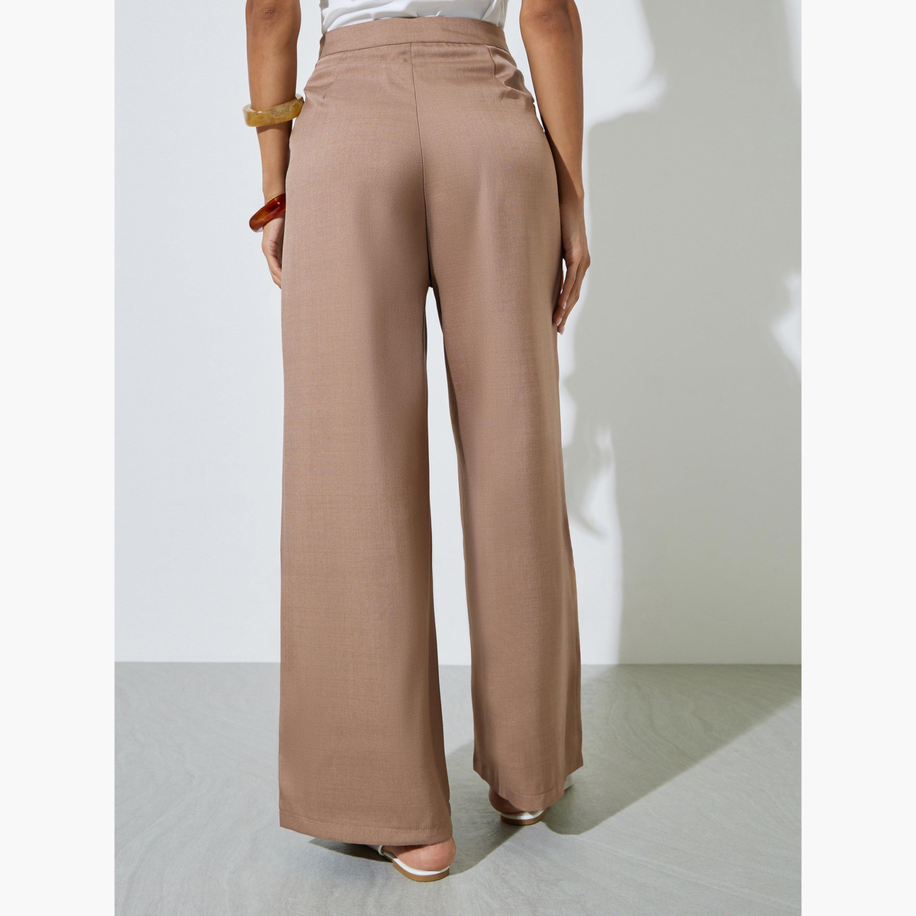 Styli Brown Palazzo Pants with Metal Button Detail-women-clothing-bottoms-joggers-image-4