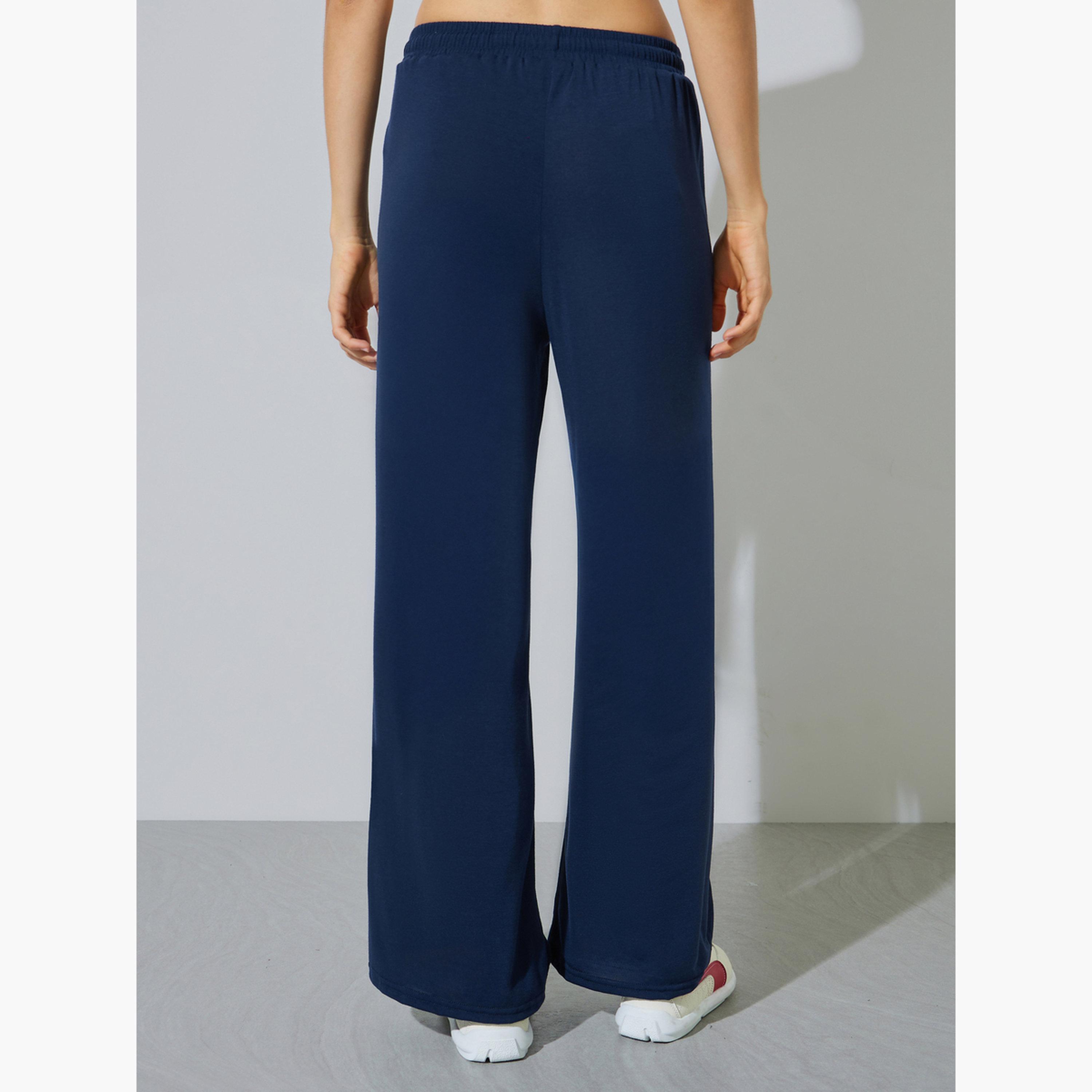 Styli Dark Blue Wide Leg Joggers with Drawstring Waist-women-clothing-bottoms-joggers-image-4
