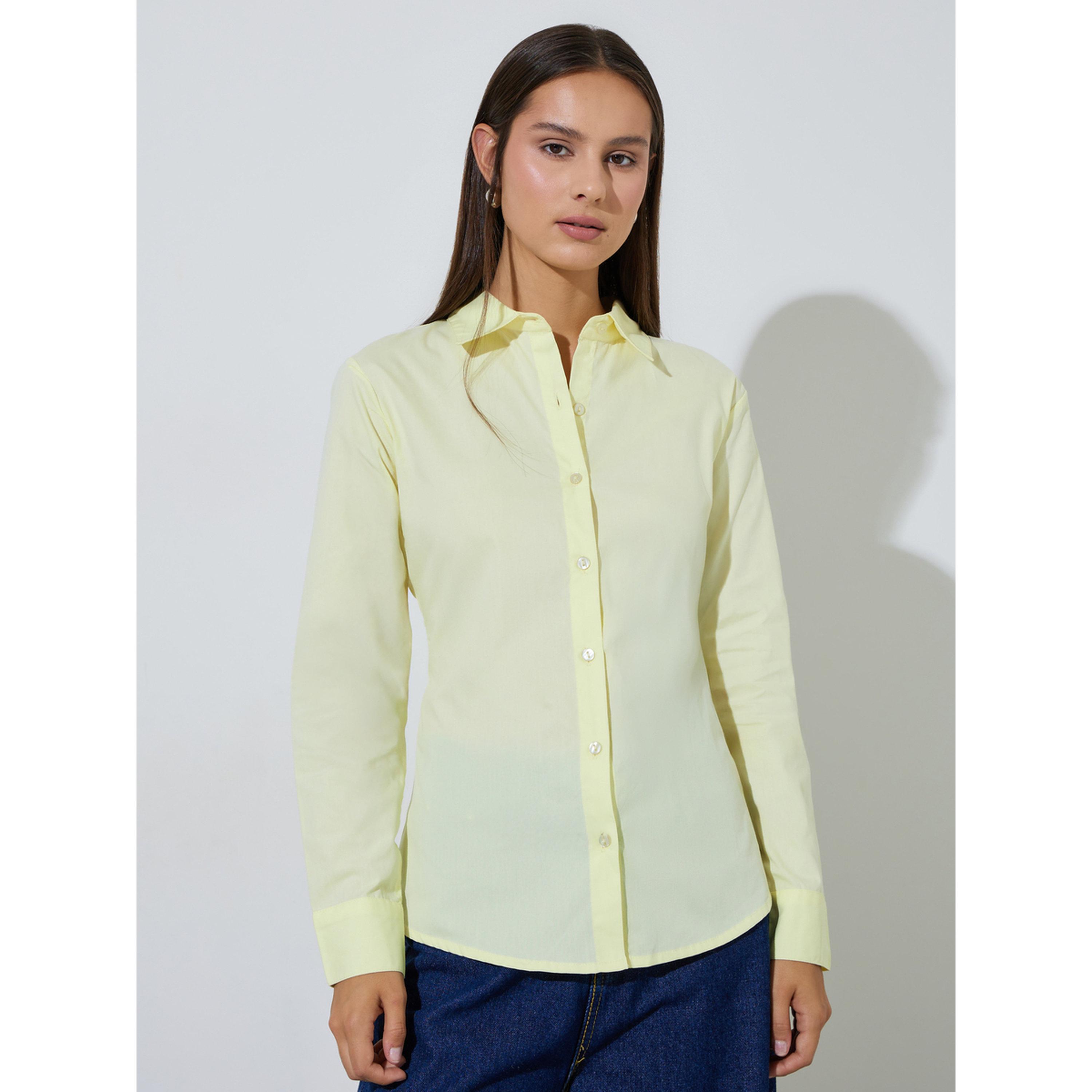 Styli Yellow Long Sleeve Fitted Shirt with Back Lace-Up Detail-women-clothing-shirtsandblouses-shirts-image-1