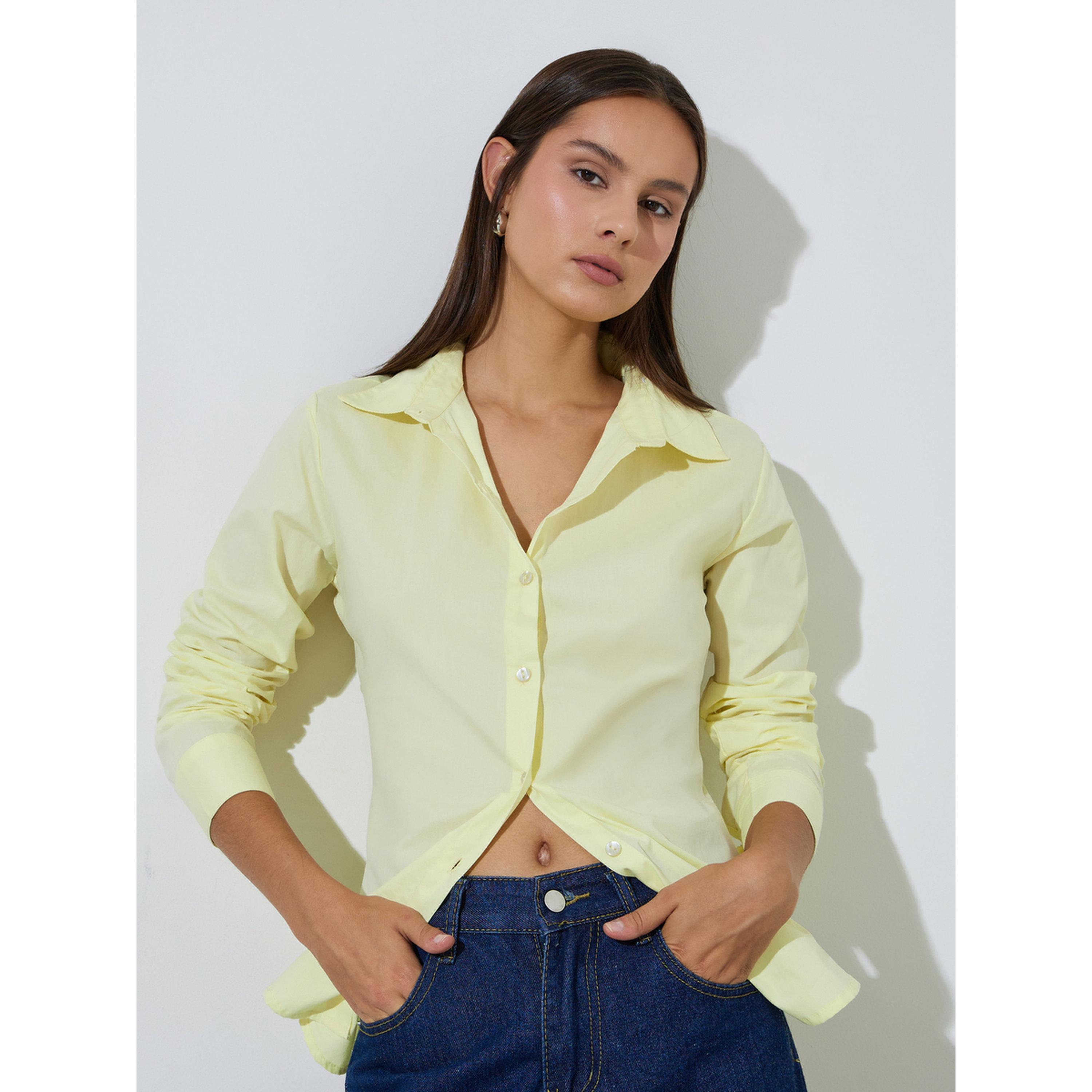 Styli Yellow Long Sleeve Fitted Shirt with Back Lace-Up Detail-women-clothing-shirtsandblouses-shirts-image-2