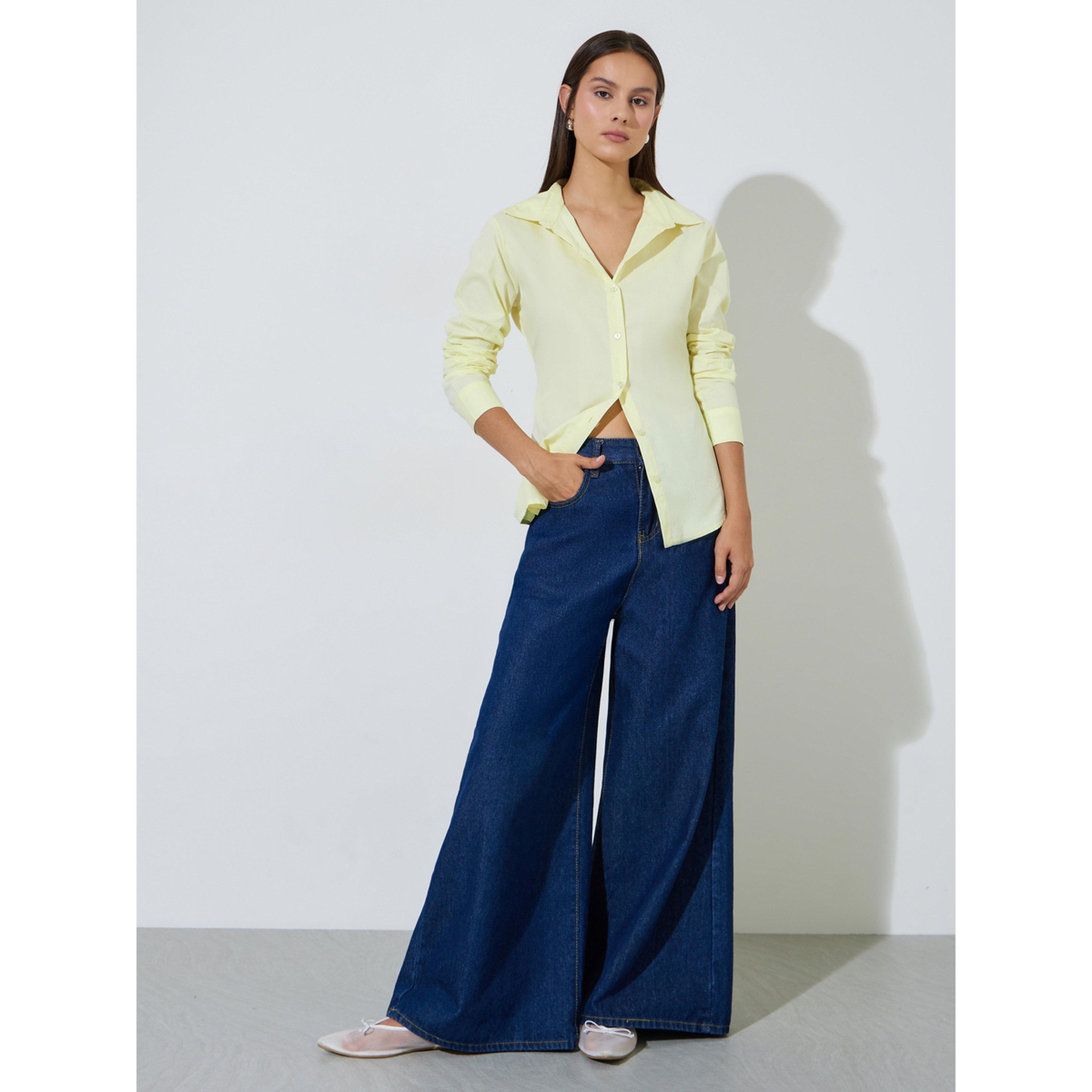 Styli Yellow Long Sleeve Fitted Shirt with Back Lace-Up Detail-women-clothing-shirtsandblouses-shirts-image-3