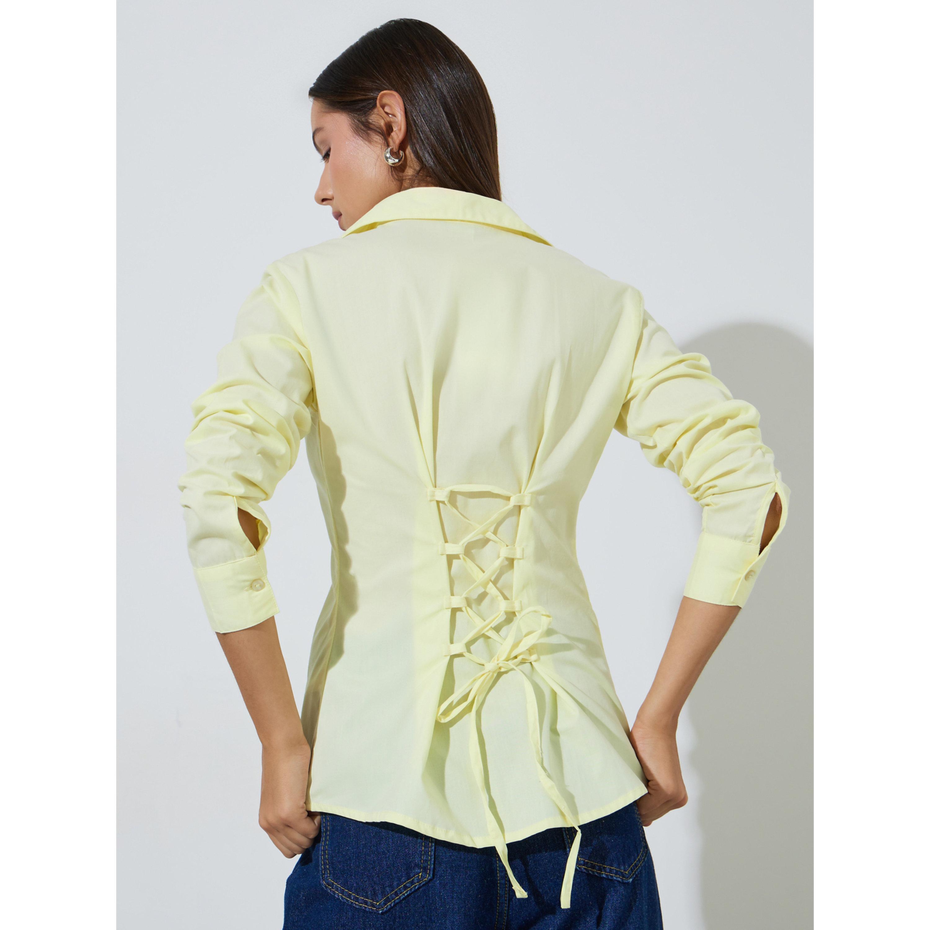 Styli Yellow Long Sleeve Fitted Shirt with Back Lace-Up Detail-women-clothing-shirtsandblouses-shirts-image-4