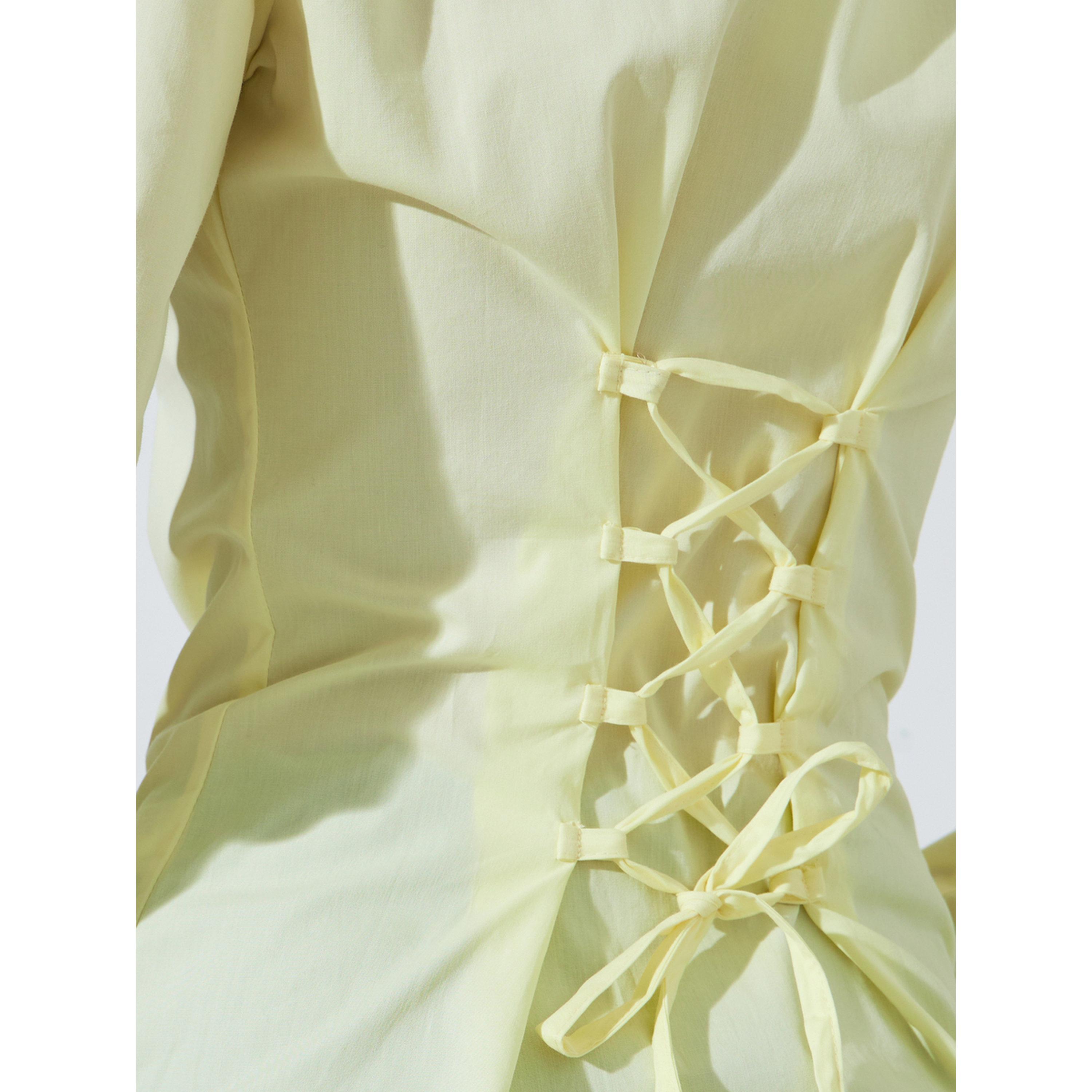 Styli Yellow Long Sleeve Fitted Shirt with Back Lace-Up Detail-women-clothing-shirtsandblouses-shirts-image-5