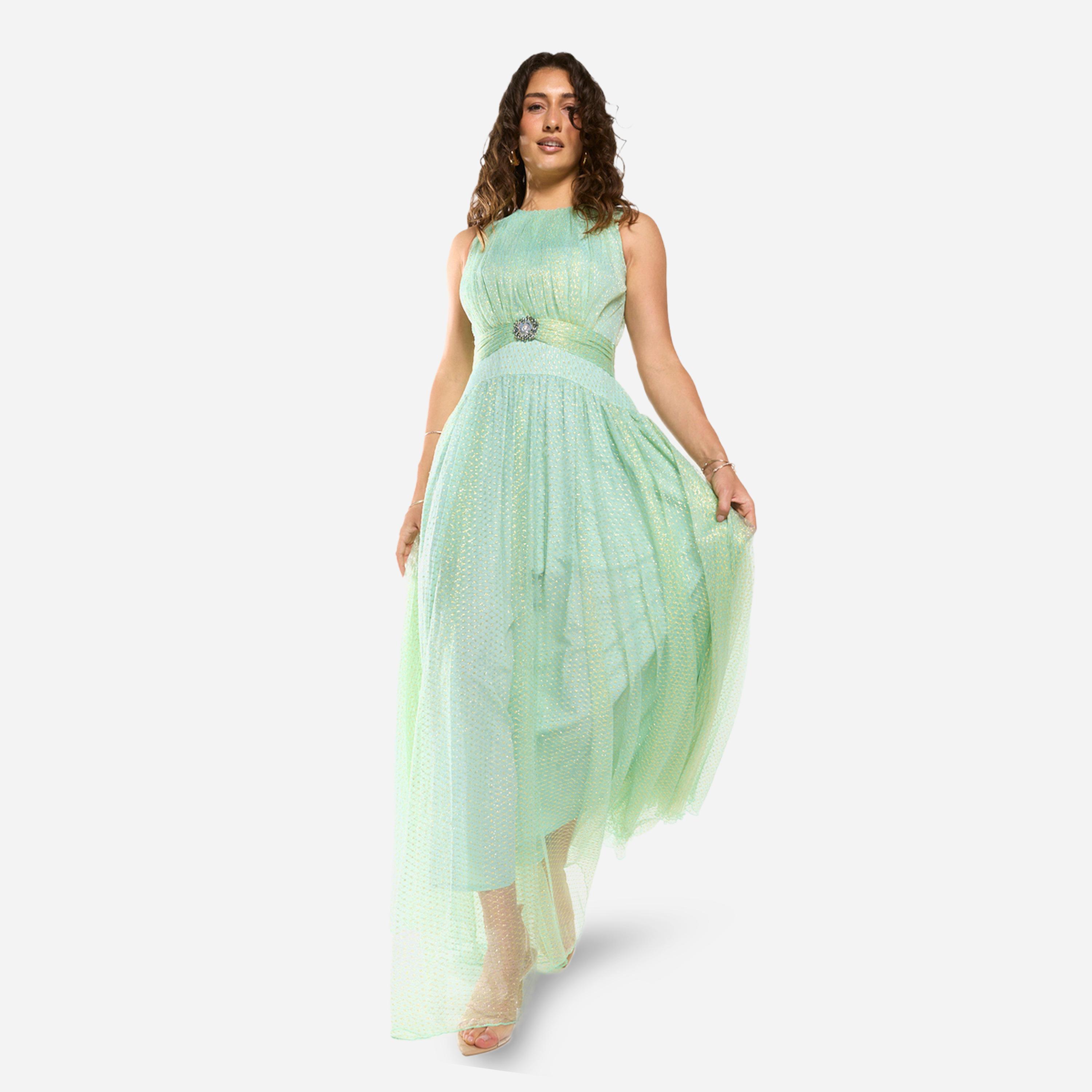 فستان طويل بطبقة شبكية وتفاصيل بارزة الملمس-women-clothing-dresses-image-1