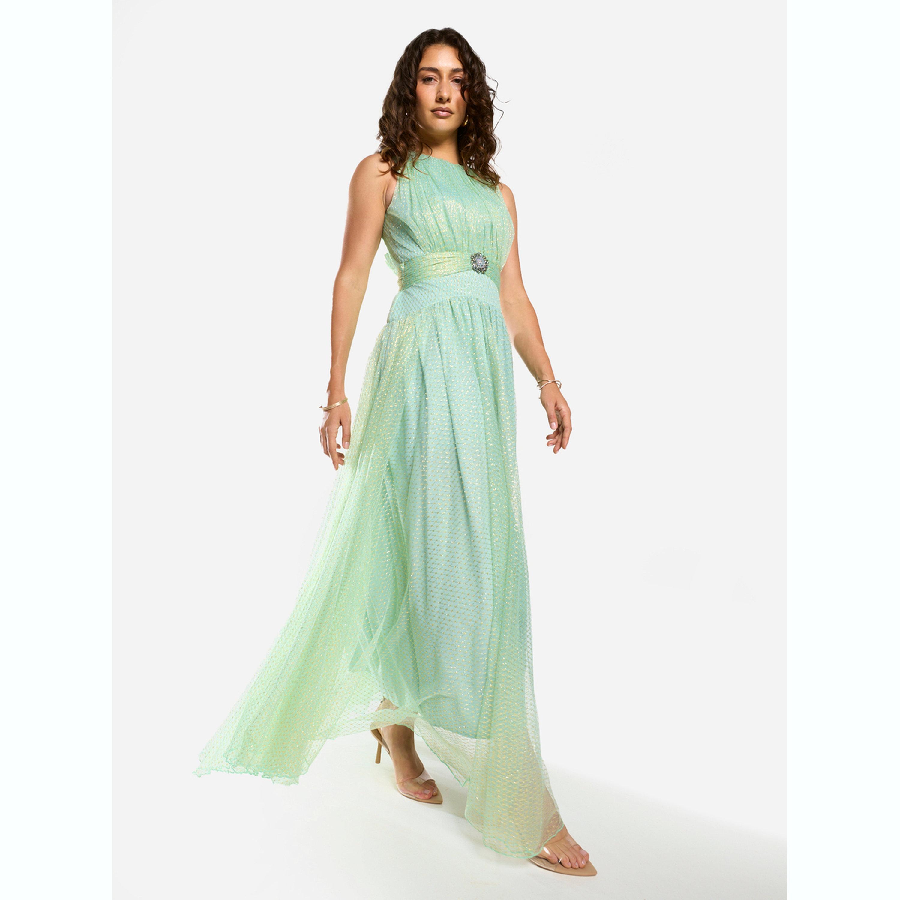 فستان طويل بطبقة شبكية وتفاصيل بارزة الملمس-women-clothing-dresses-image-3
