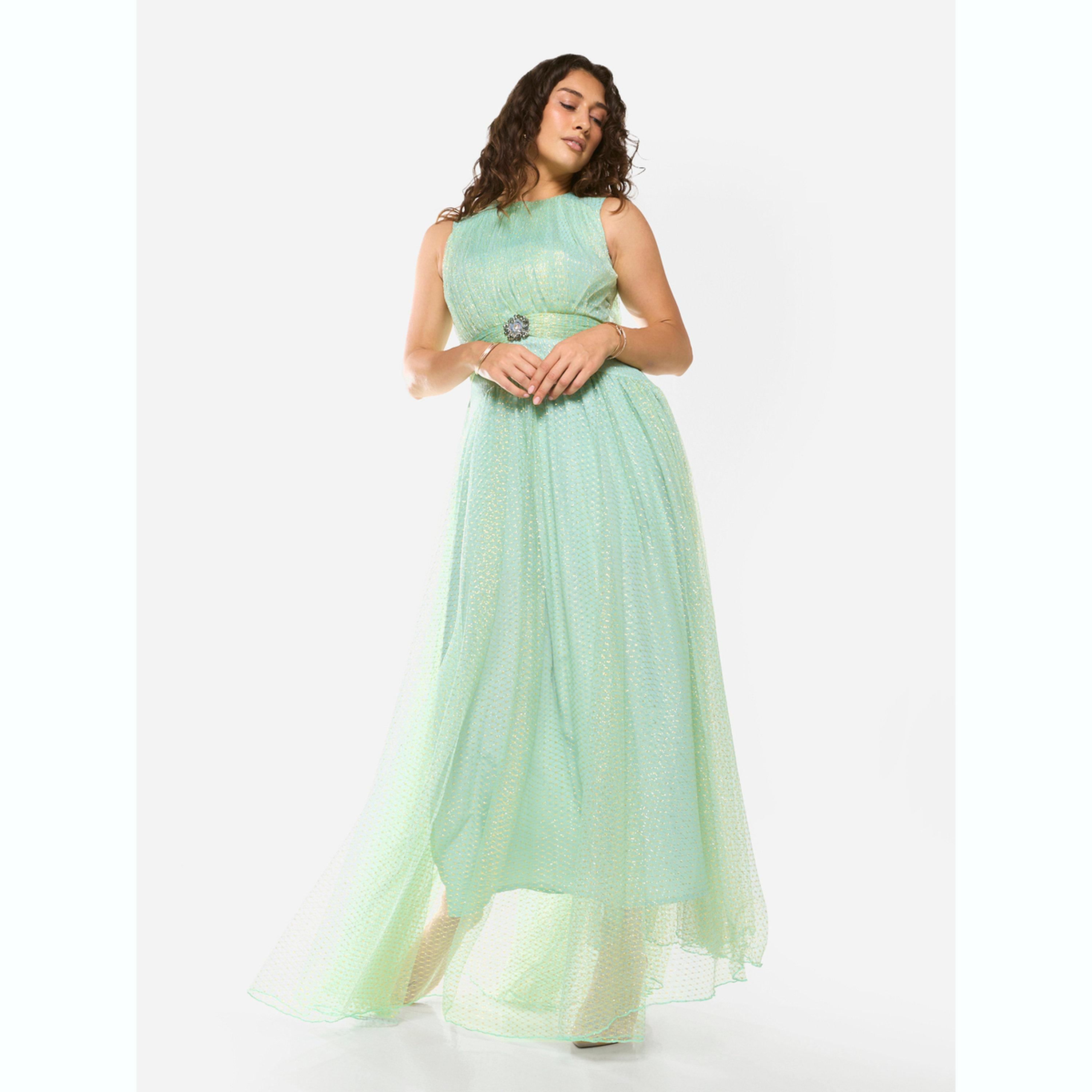 فستان طويل بطبقة شبكية وتفاصيل بارزة الملمس-women-clothing-dresses-image-4