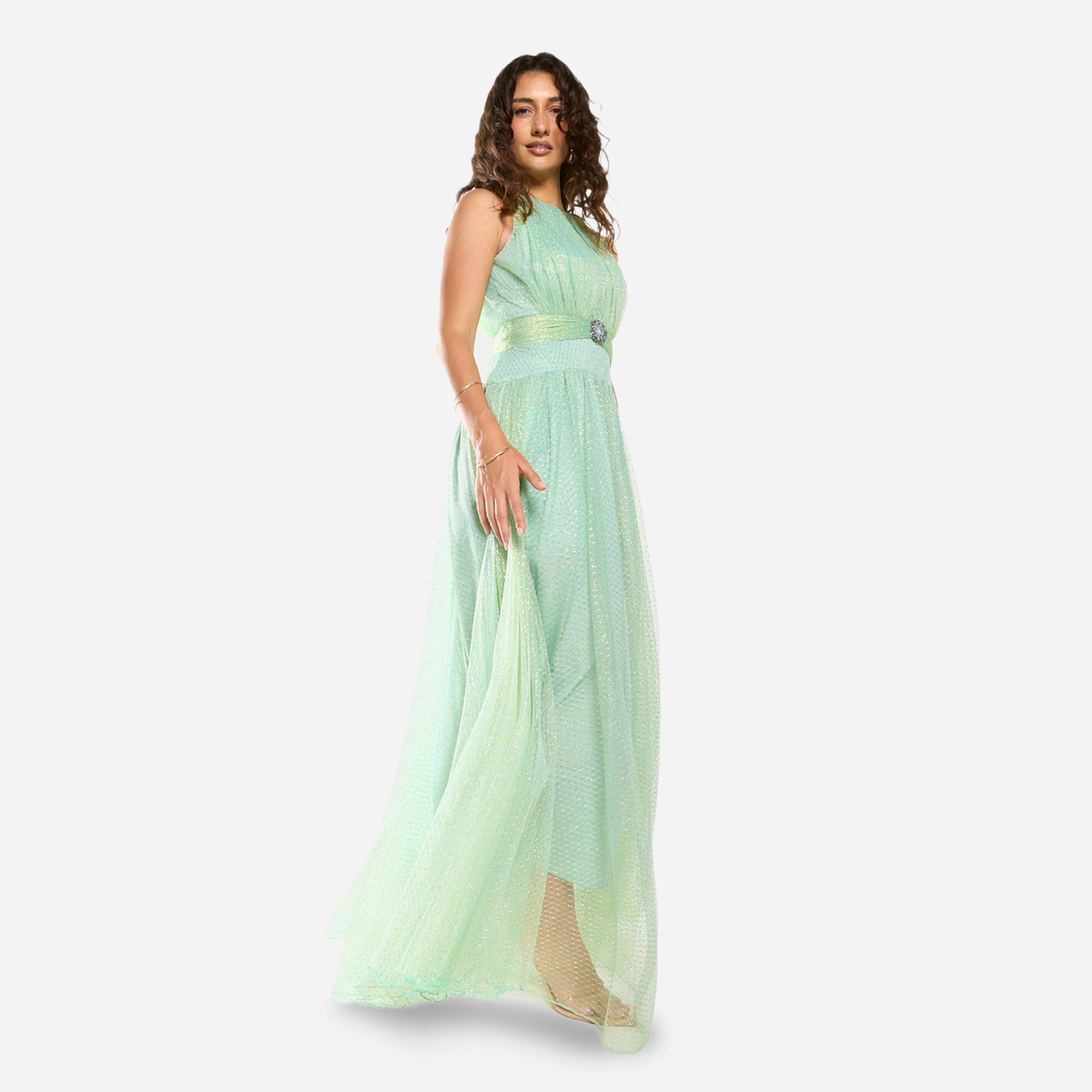 فستان طويل بطبقة شبكية وتفاصيل بارزة الملمس-women-clothing-dresses-image-5