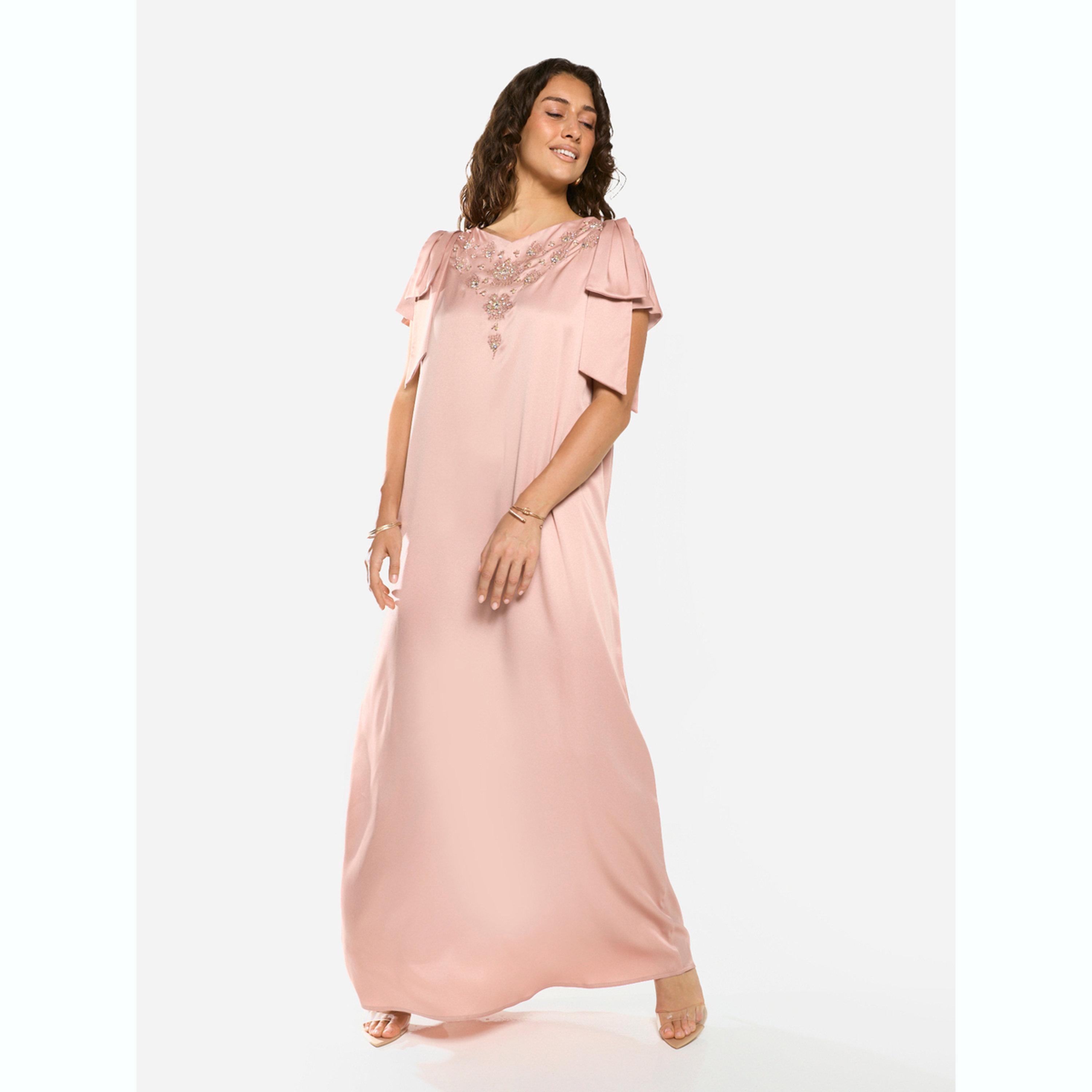 فستان طويل بأكمام مكشكشة وقصة صدر مزينة-women-clothing-dresses-image-2