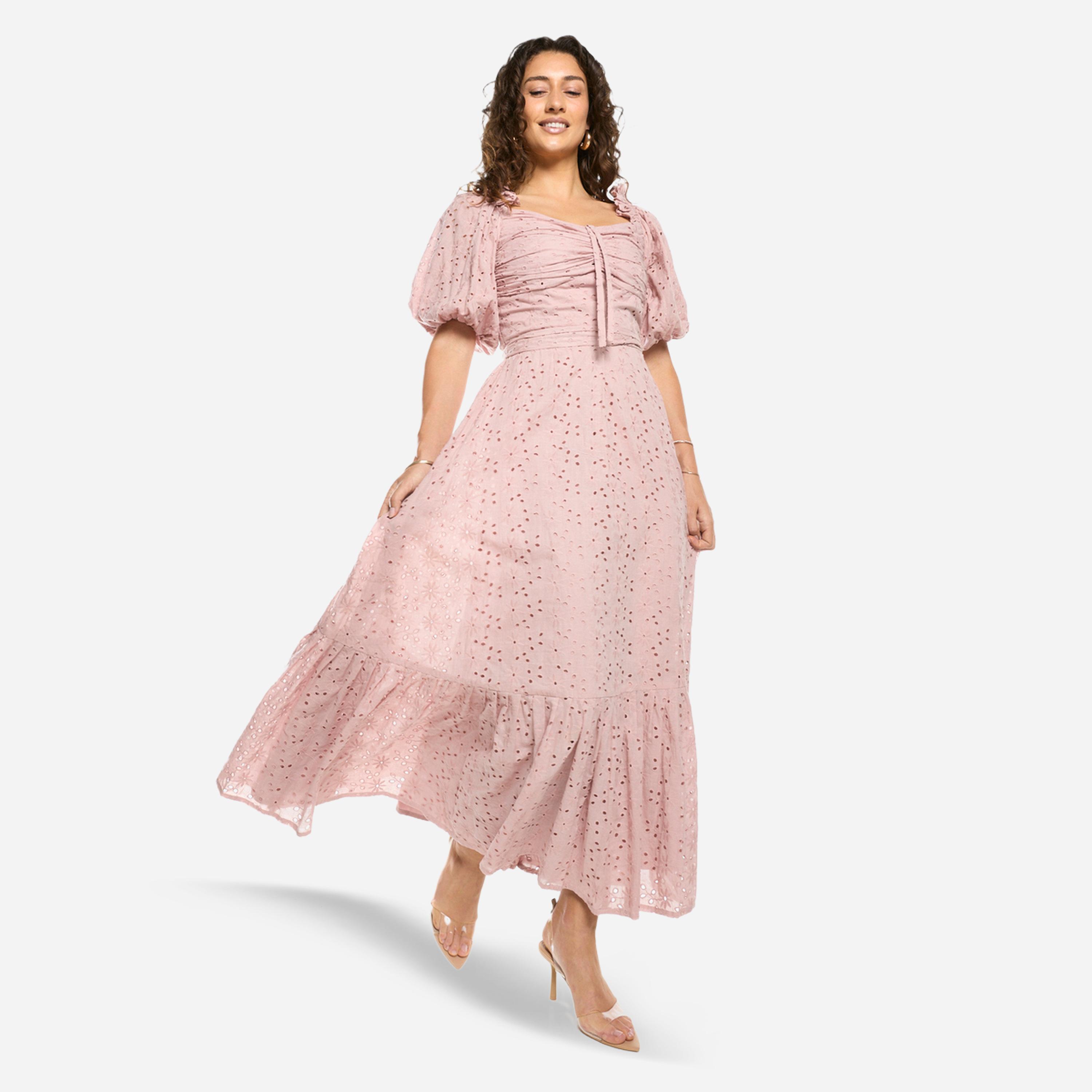 House of Moda X Styli Schiffli Puff Sleeves A-Line Maxi Dress-women-clothing-dresses-image-3