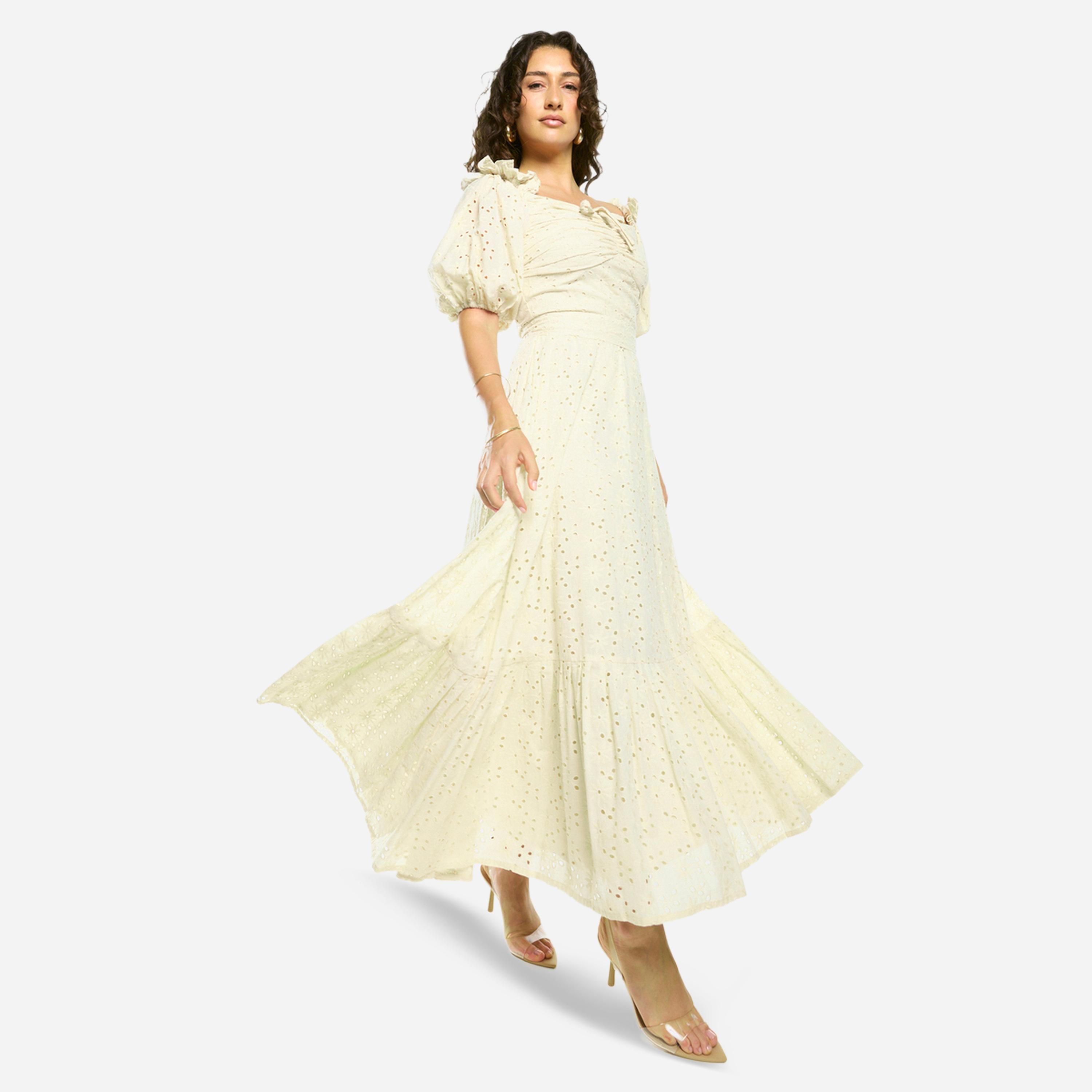House of Moda X Styli Schiffli Puff Sleeves A-Line Maxi Dress-women-clothing-dresses-image-2