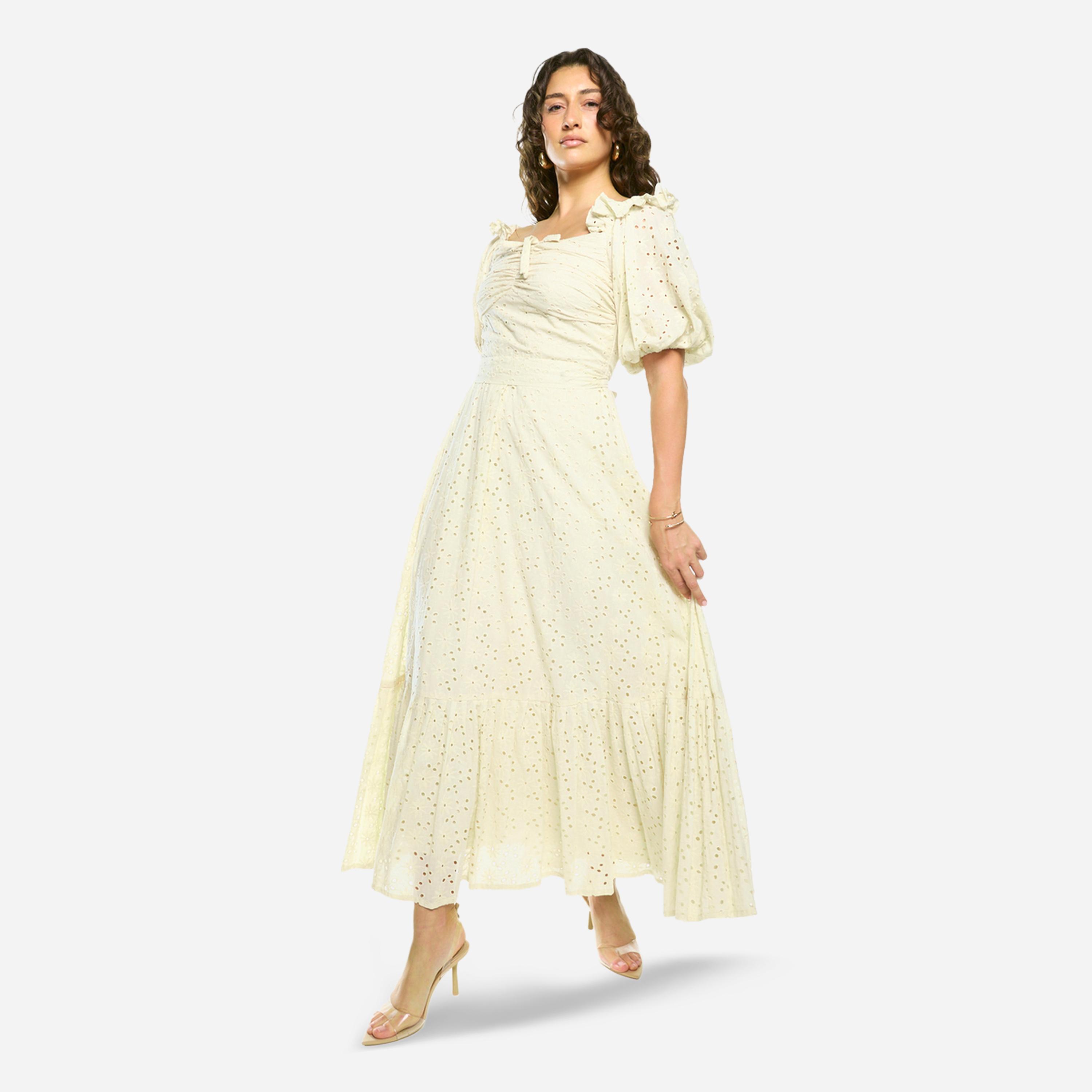 House of Moda X Styli Schiffli Puff Sleeves A-Line Maxi Dress-women-clothing-dresses-image-3
