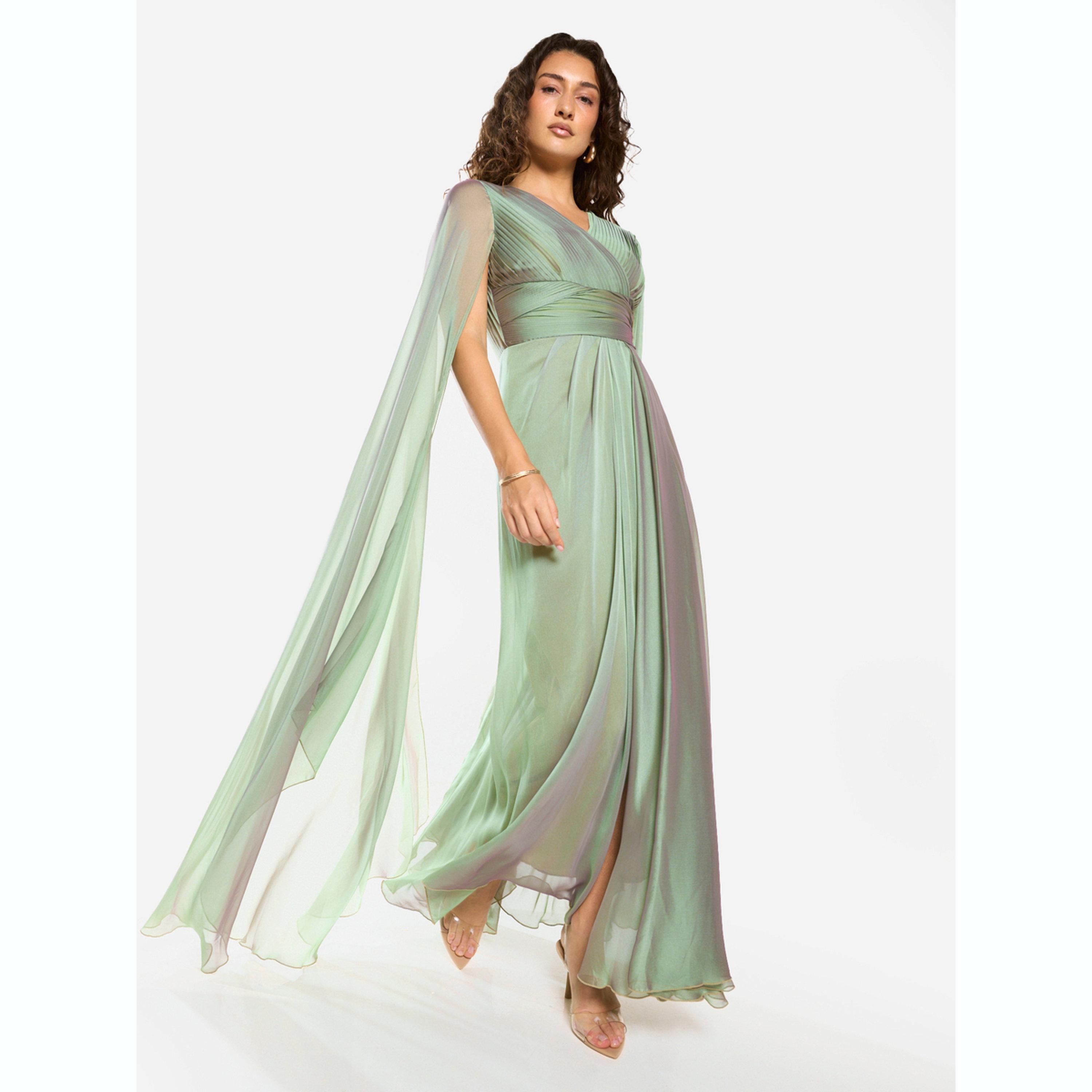 فستان طويل بخصر مجمع وجزء علوي بكسرات-women-clothing-dresses-image-3