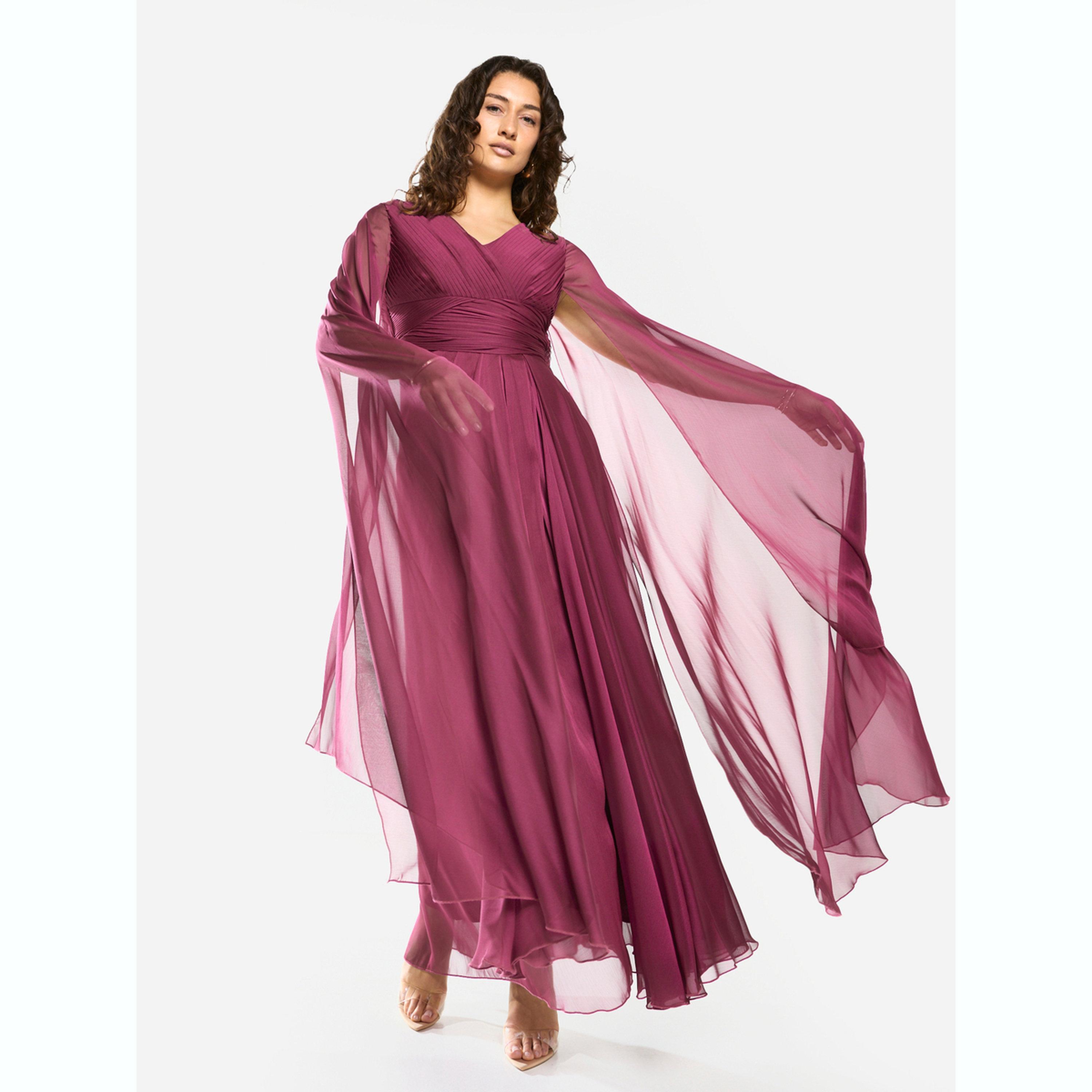فستان طويل بخصر مجمع وجزء علوي بكسرات-women-clothing-dresses-image-1