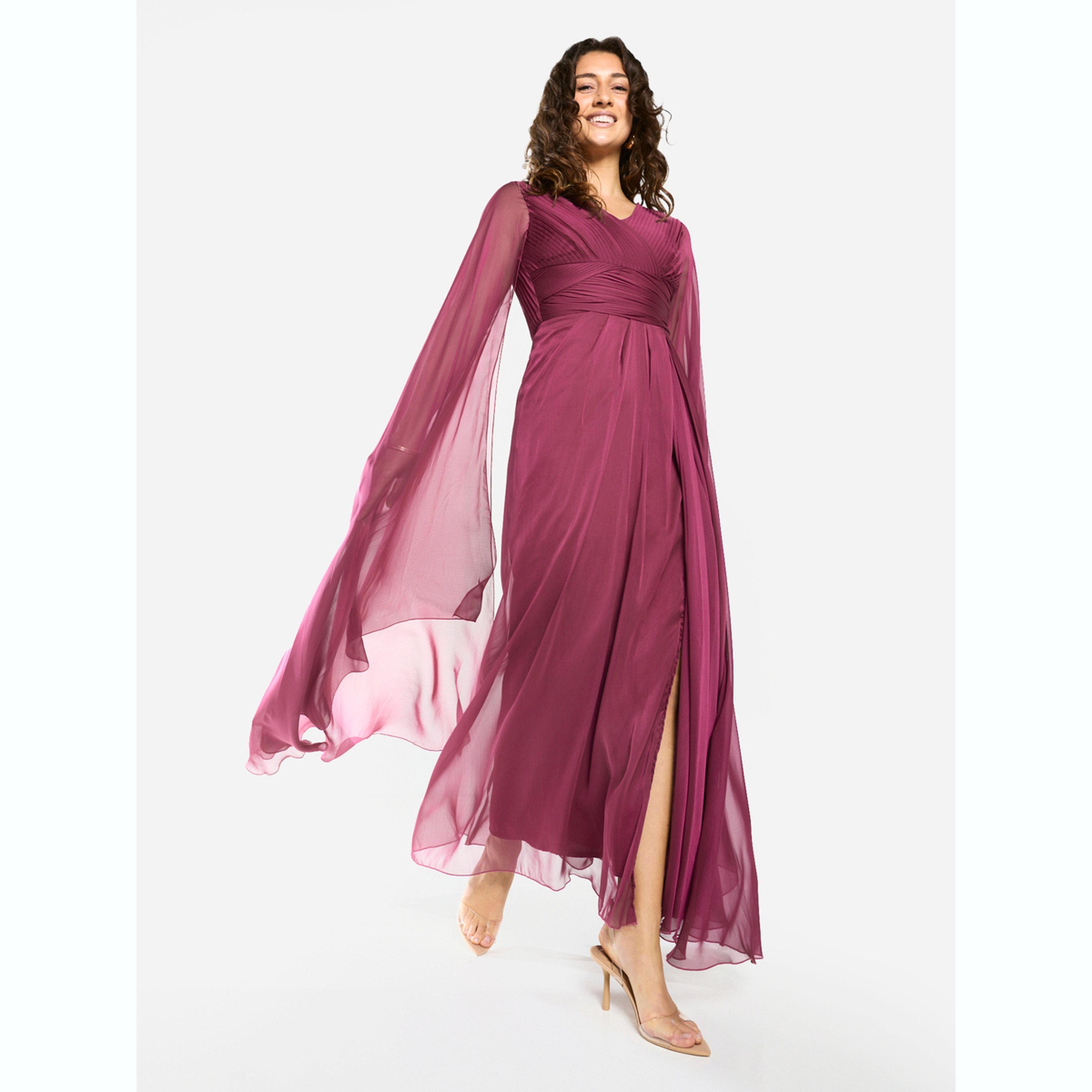 فستان طويل بخصر مجمع وجزء علوي بكسرات-women-clothing-dresses-image-4