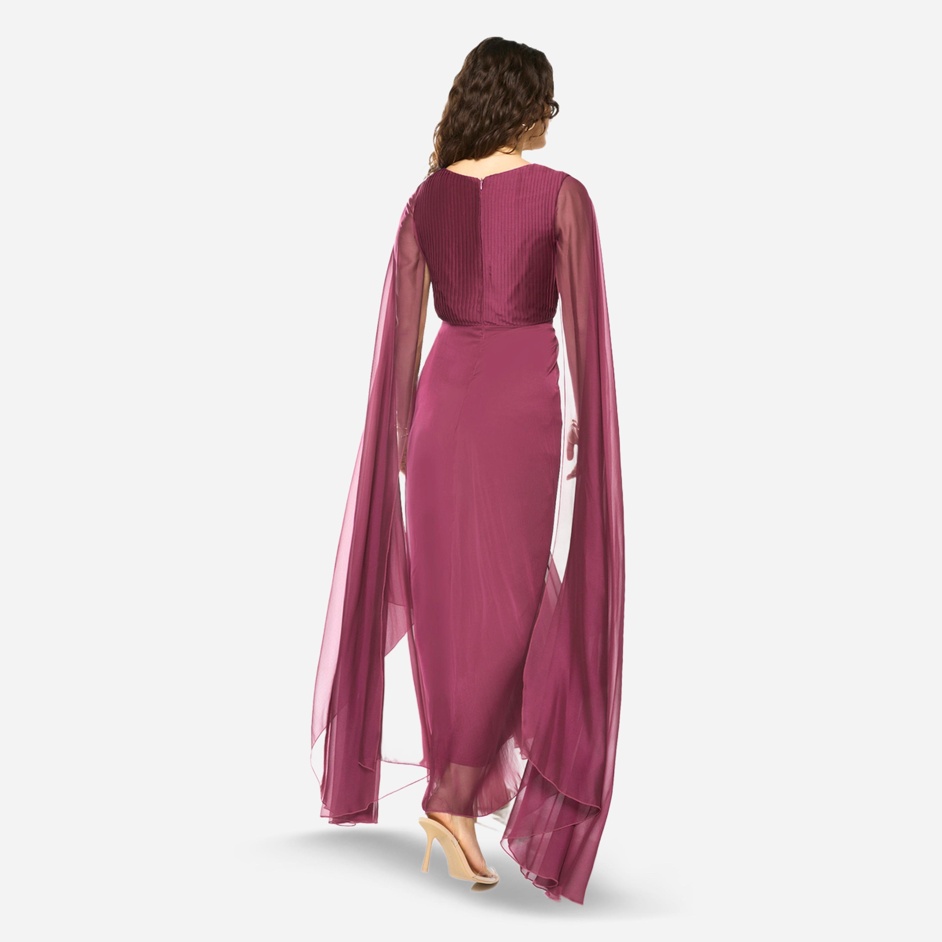 فستان طويل بخصر مجمع وجزء علوي بكسرات-women-clothing-dresses-image-6