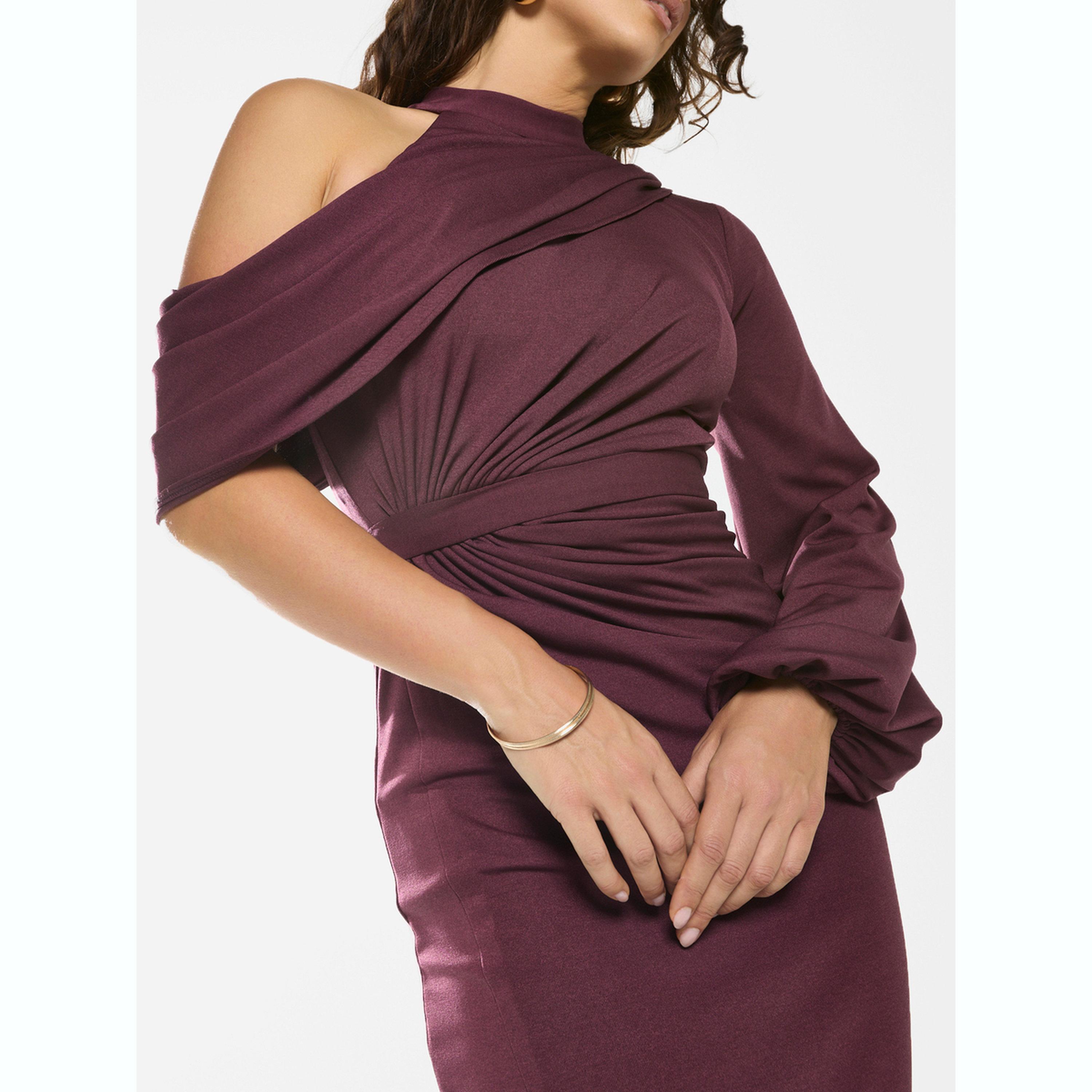 فستان طويل بكم واحد ونمط منسدل غير متماثل-women-clothing-dresses-image-6