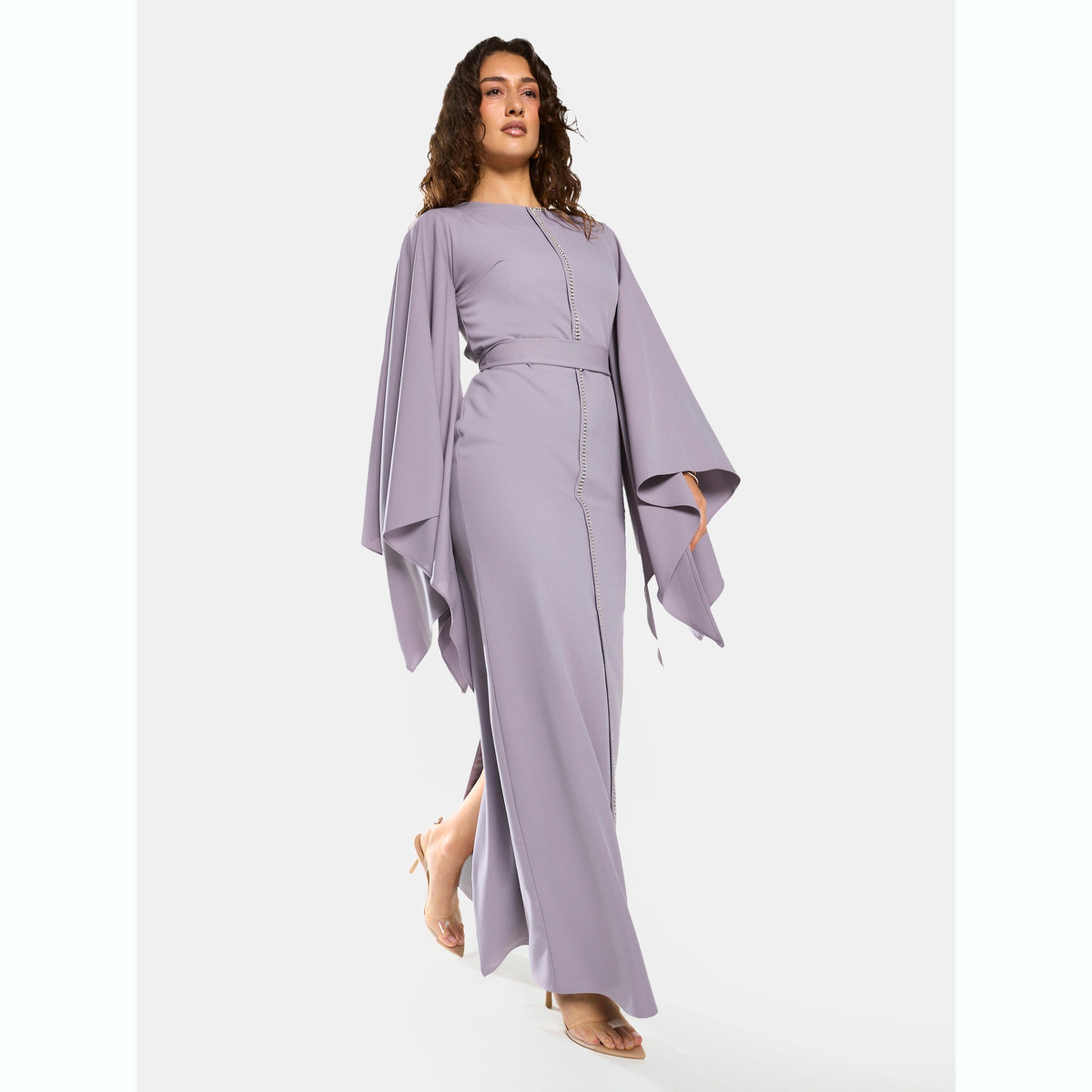 House of Moda X Styli Slit Cape Sleeve Tie-Belt Maxi Dress-women-clothing-dresses-image-1