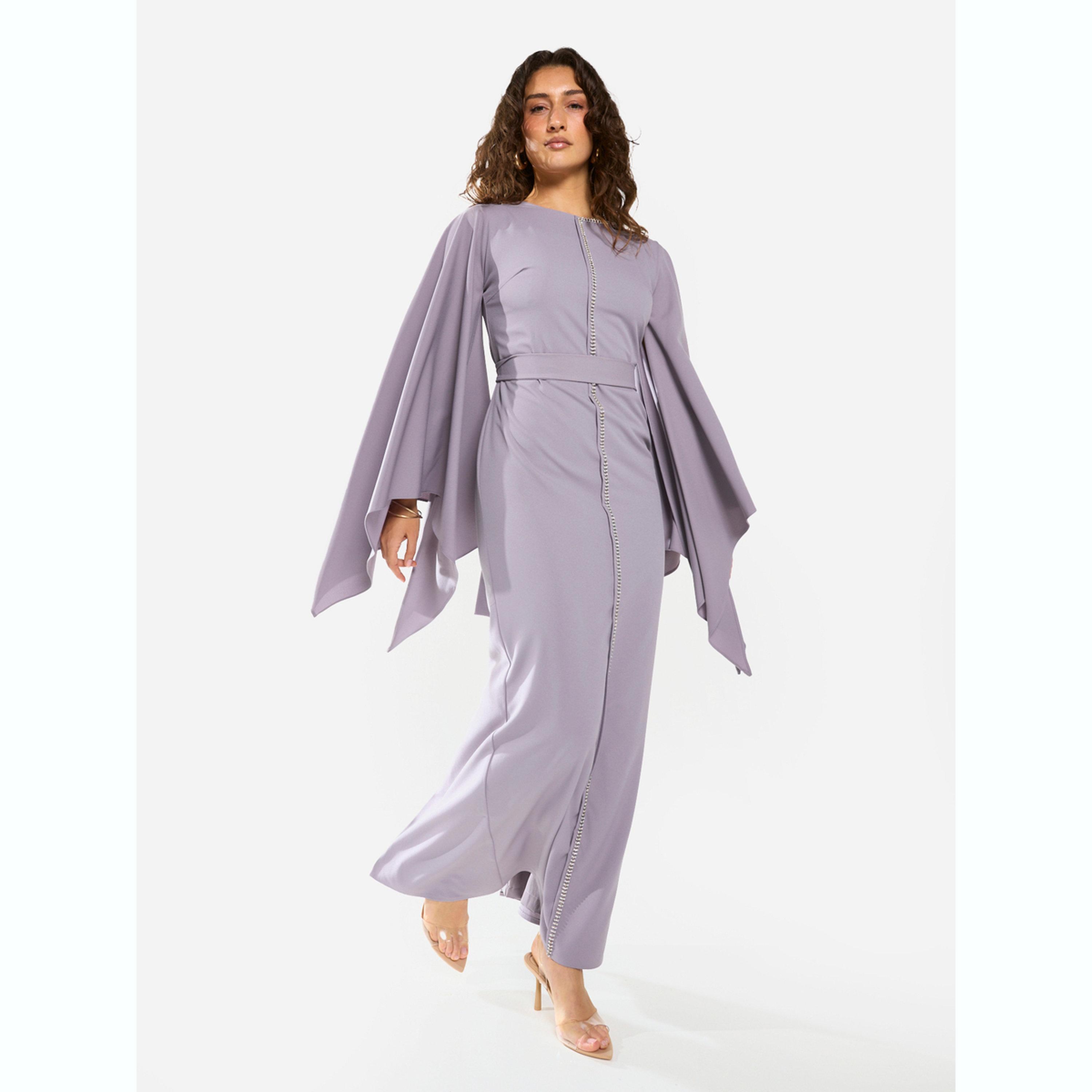 House of Moda X Styli Slit Cape Sleeve Tie-Belt Maxi Dress-women-clothing-dresses-image-2