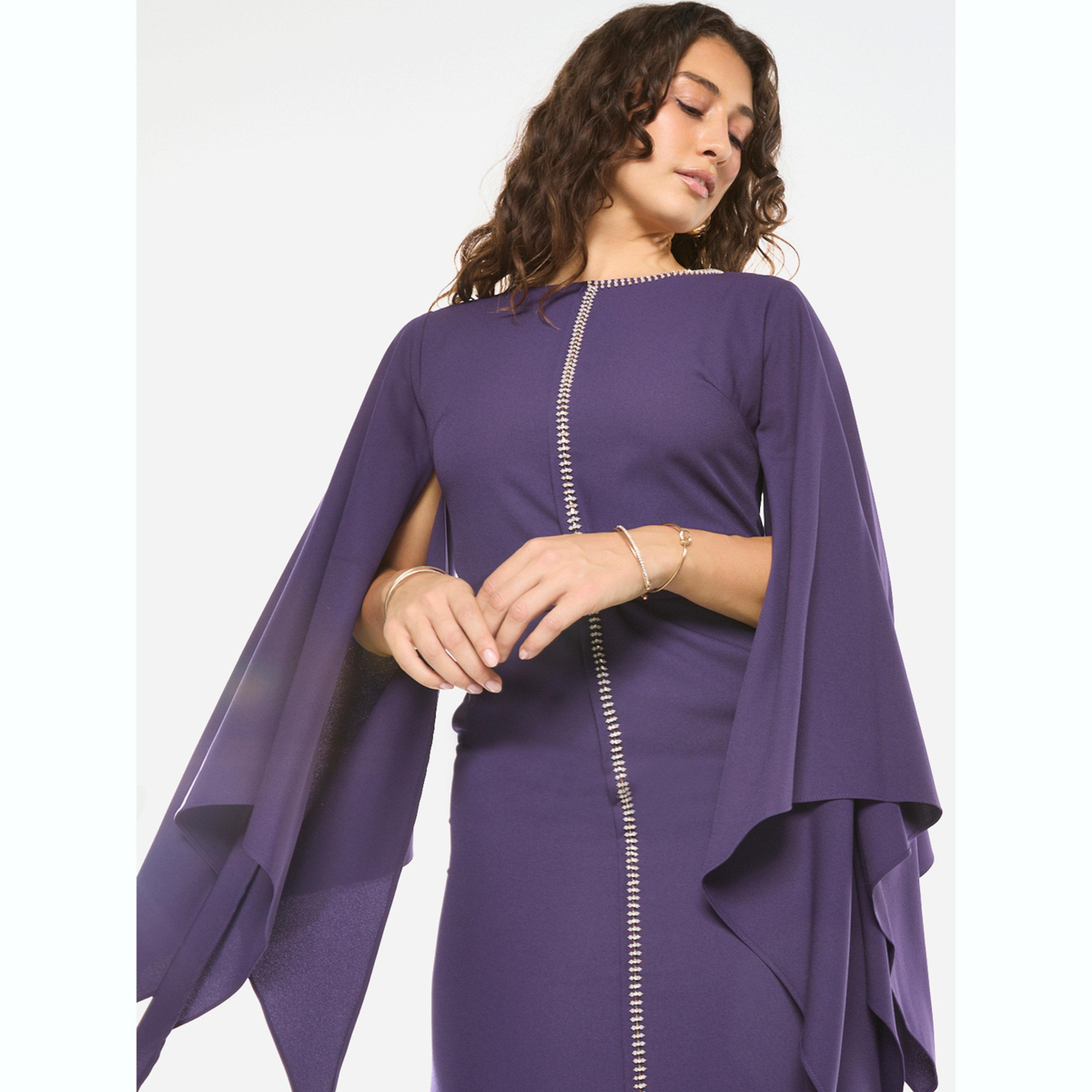 House of Moda X Styli Slit Cape Sleeve Tie-Belt Maxi Dress-women-clothing-dresses-image-5