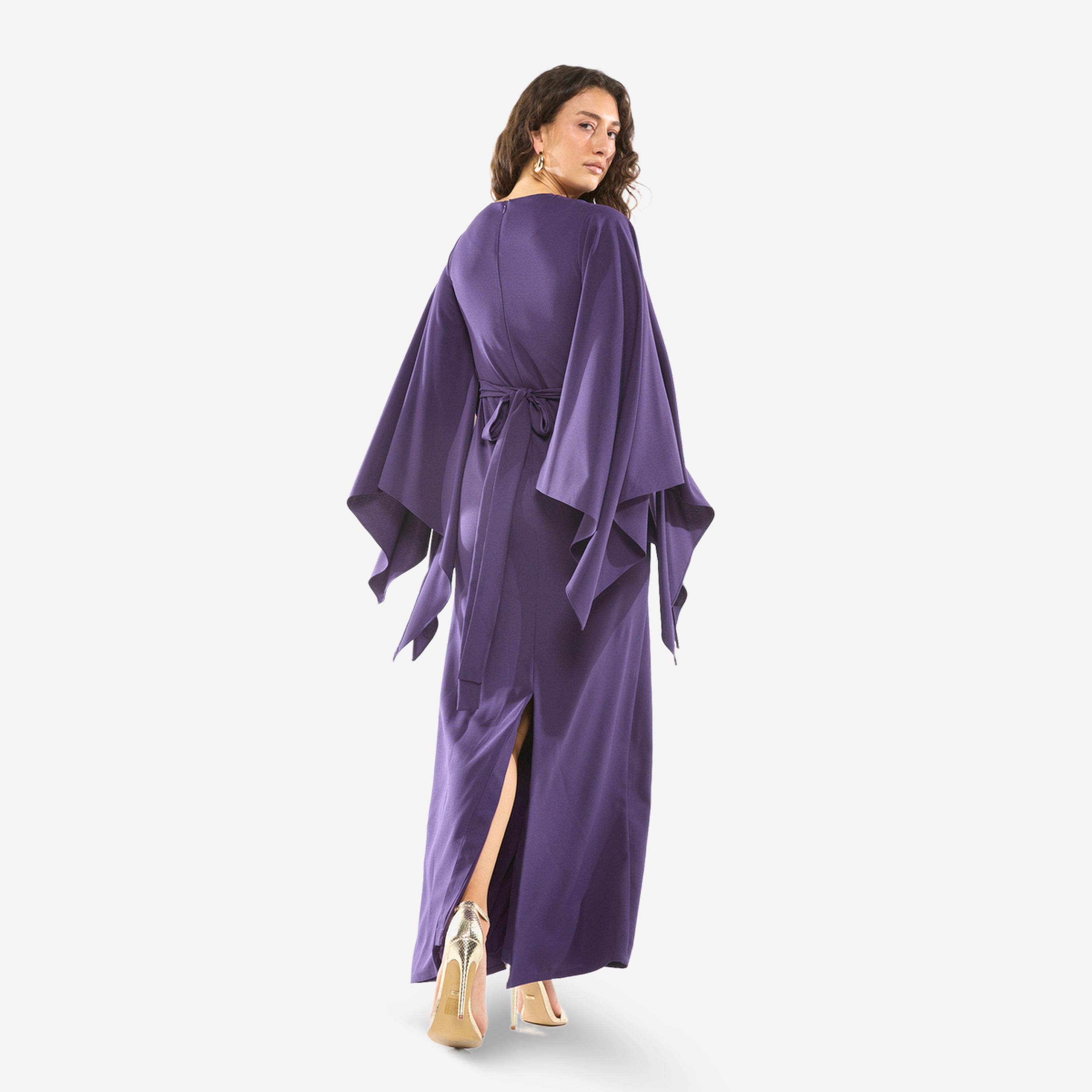 House of Moda X Styli Slit Cape Sleeve Tie-Belt Maxi Dress-women-clothing-dresses-image-6