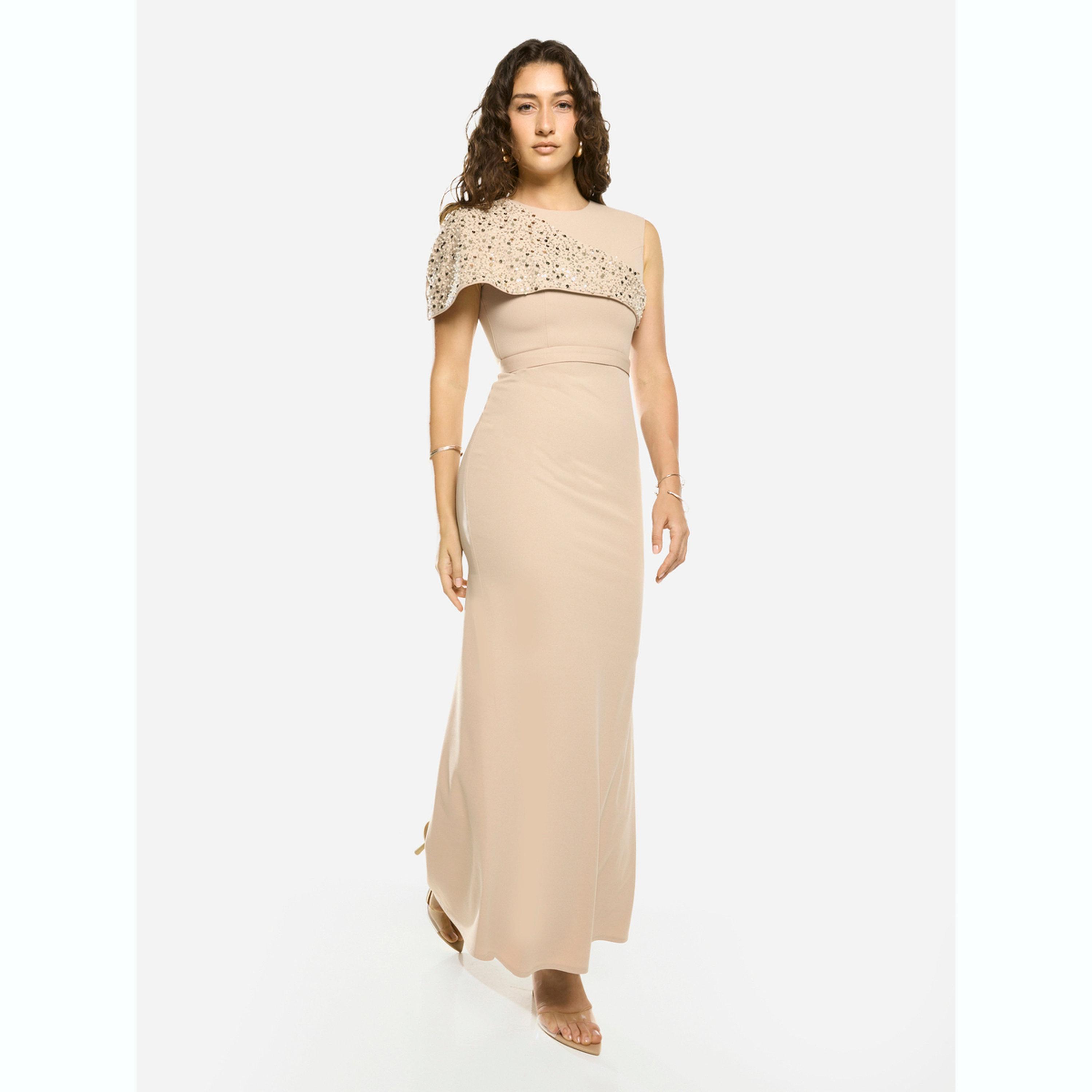 فستان طويل مزين بطبقة علوية-women-clothing-dresses-image-1