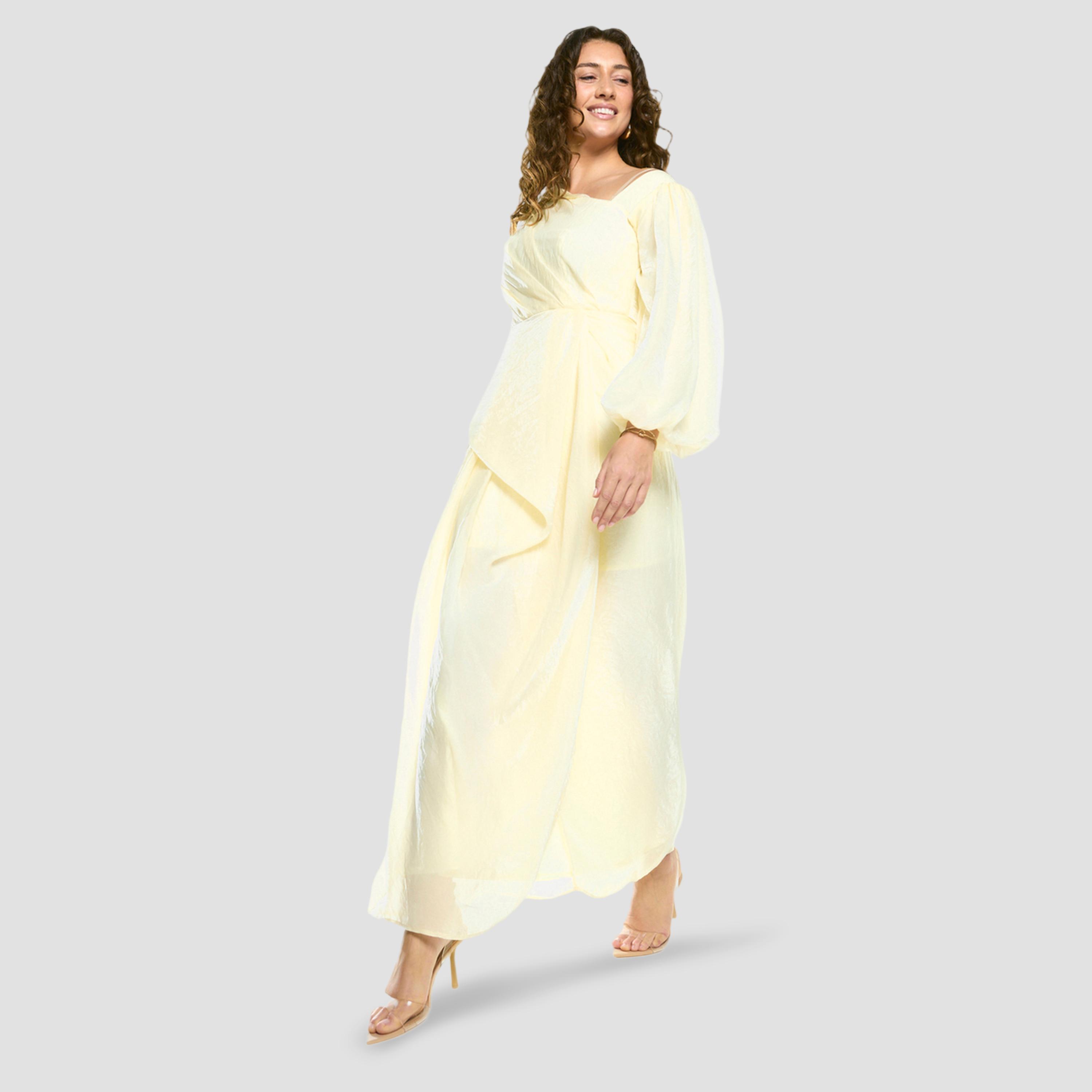 فستان طويل بنمط منسدل غير متماثل مع لوحة مُجسمة-women-clothing-dresses-image-3