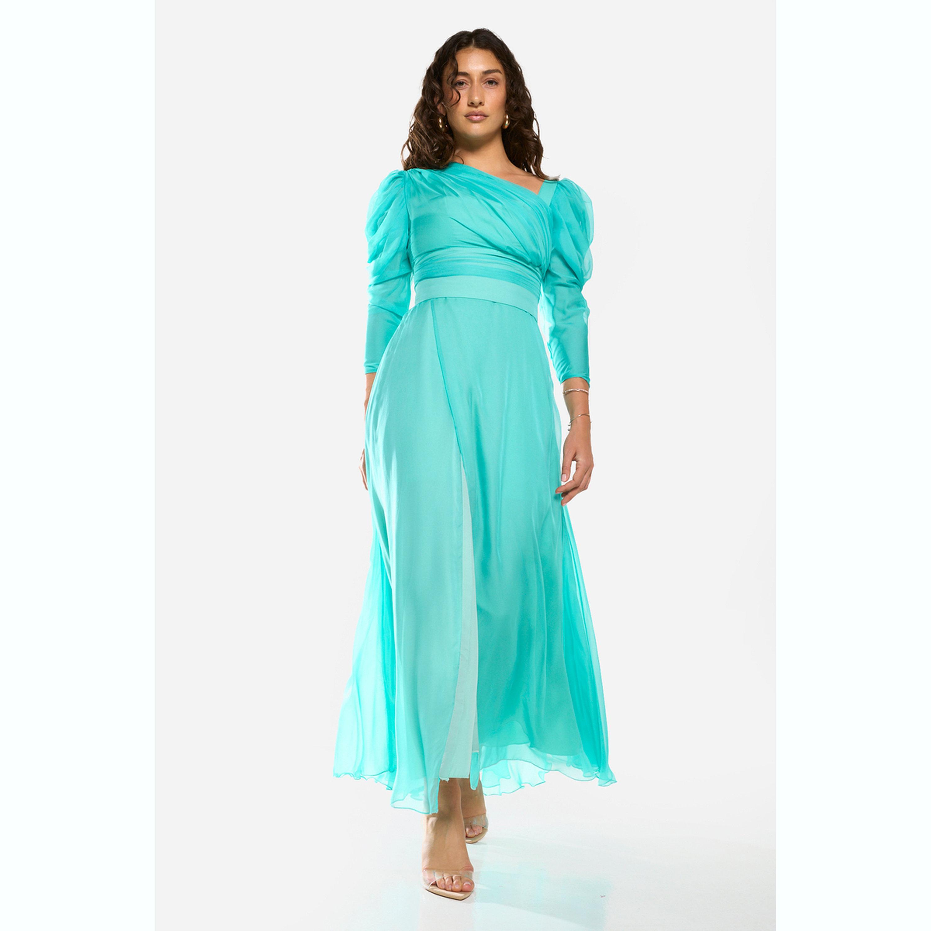 House of Moda X Styli Draped Bodice Puff Sleeve Gown Maxi Dress-women-clothing-dresses-image-1